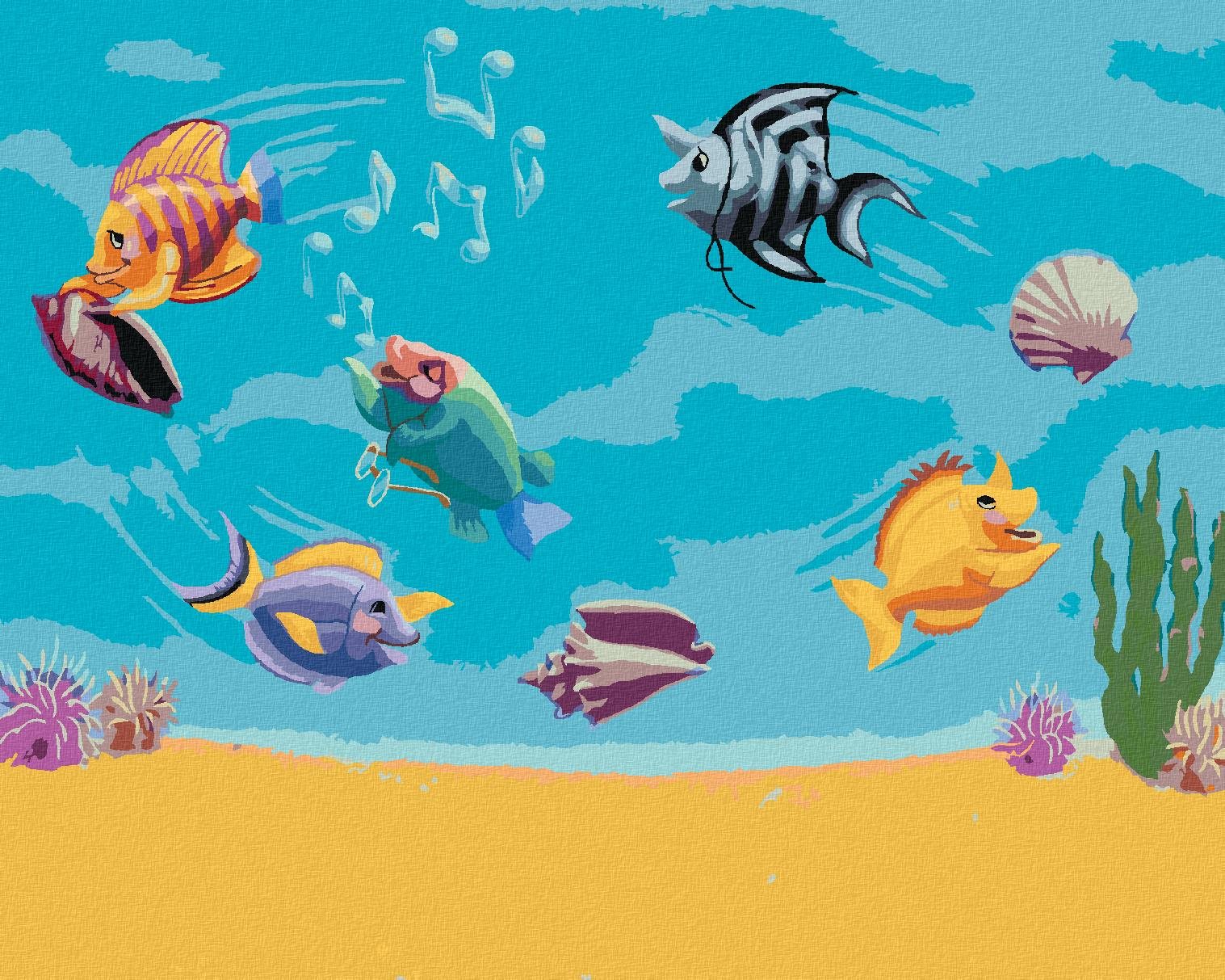 Tancujúce a spievajúce rybičky (Sue Ellen Brown), 40×50 cm, bez rámu a bez vypnutia plátna