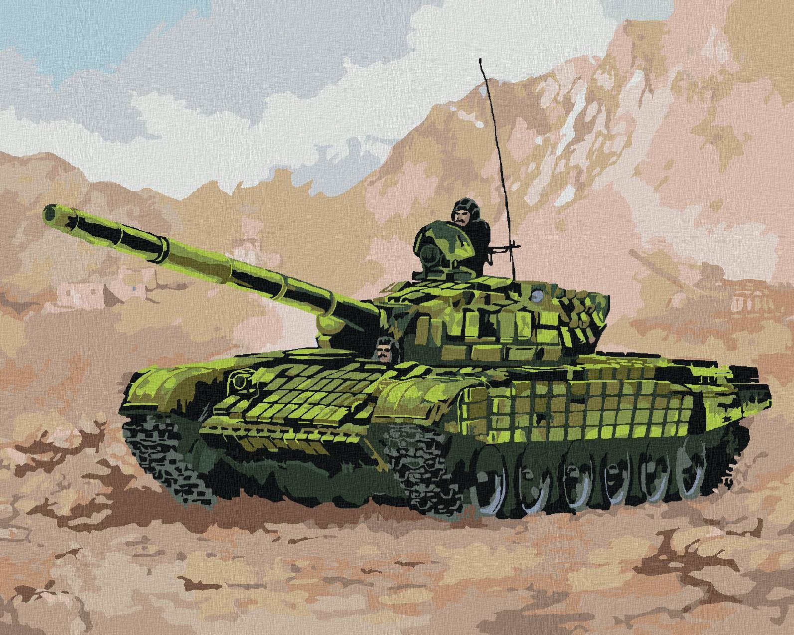 Tank vo vojne v horách, 40 × 50 cm, plátno napnuté na rám