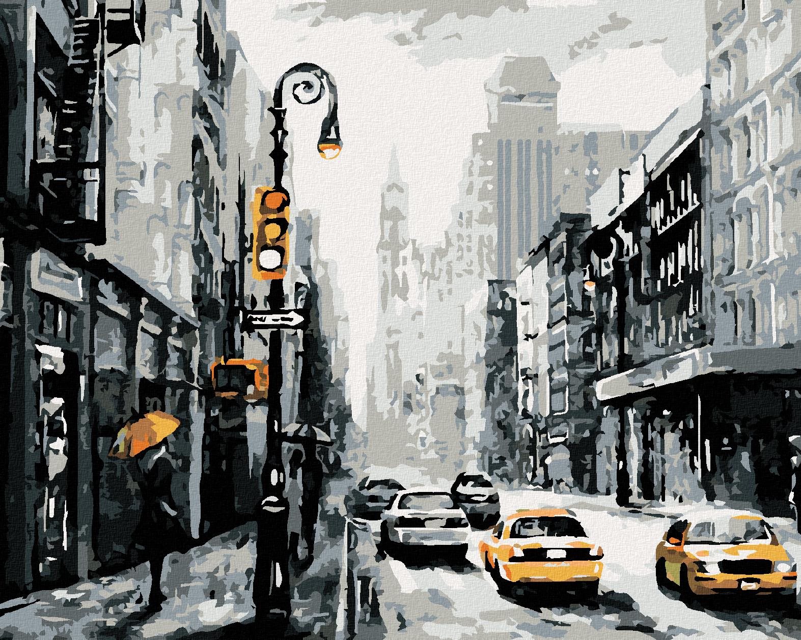 Ulice v New Yorku a taxíky, 80 × 100 cm, plátno napnuté na rám