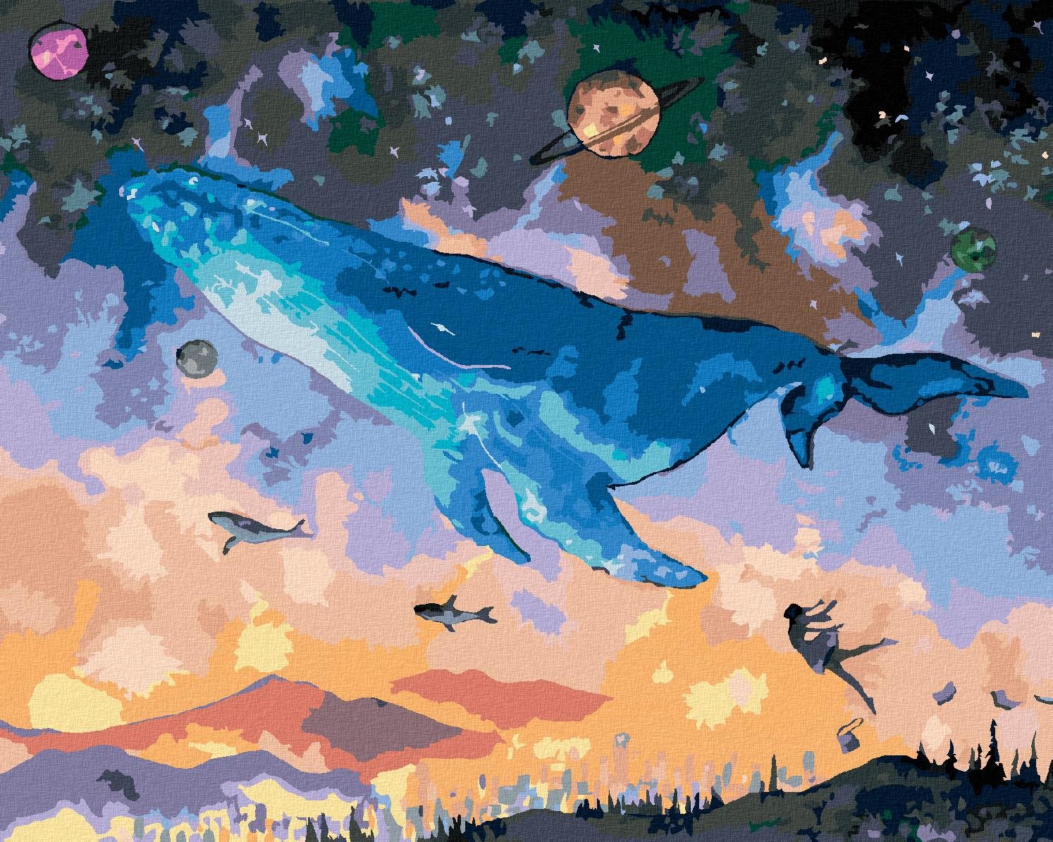 Veľryba potápajúca sa do fantasy vesmíru, 40 × 50 cm, plátno napnuté na rám