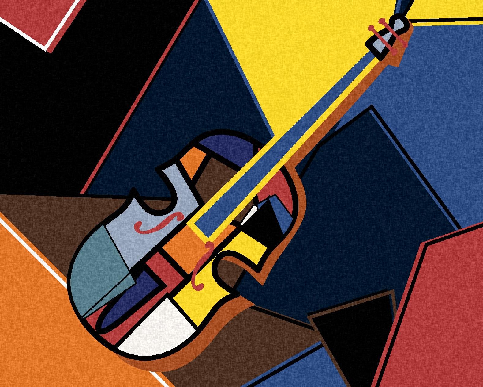 Violončelo v kubickom štýle, 40 × 50 cm, bez rámu a bez napnutia plátna