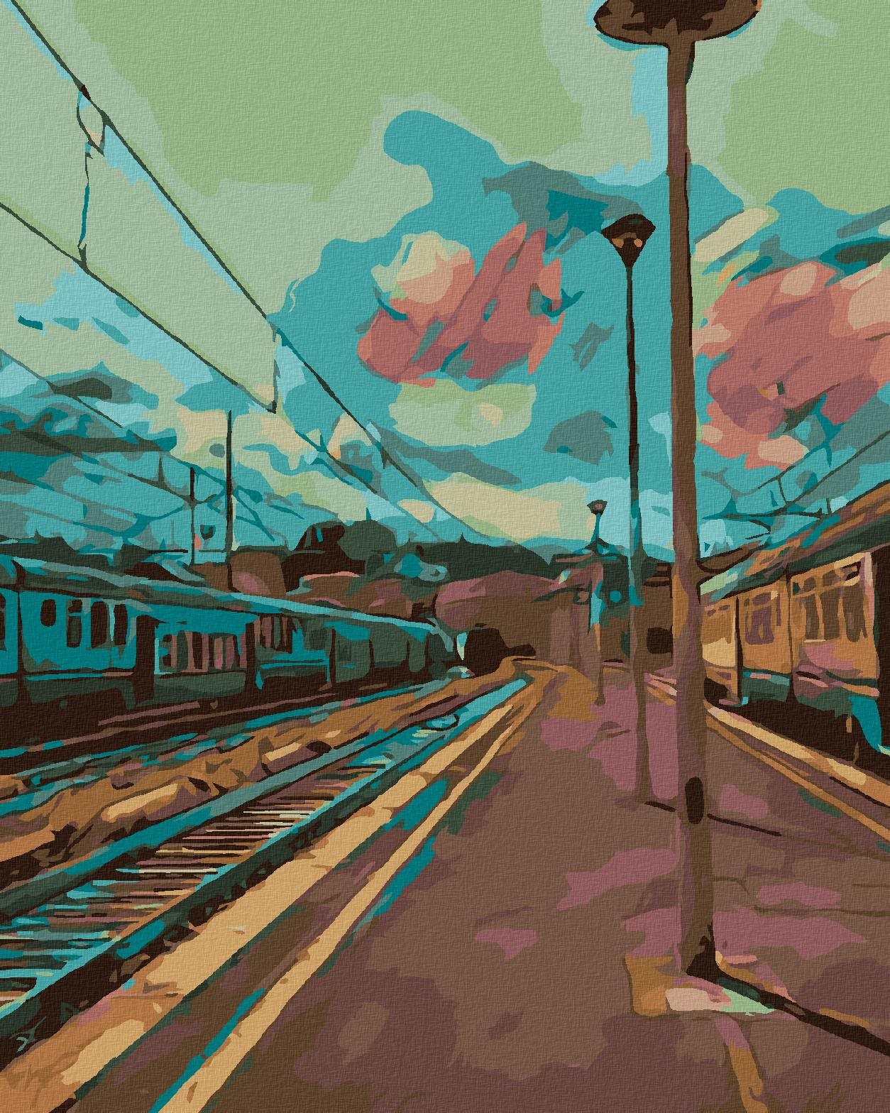 Vlakové nástupište, 80 × 100 cm, plátno napnuté na rám