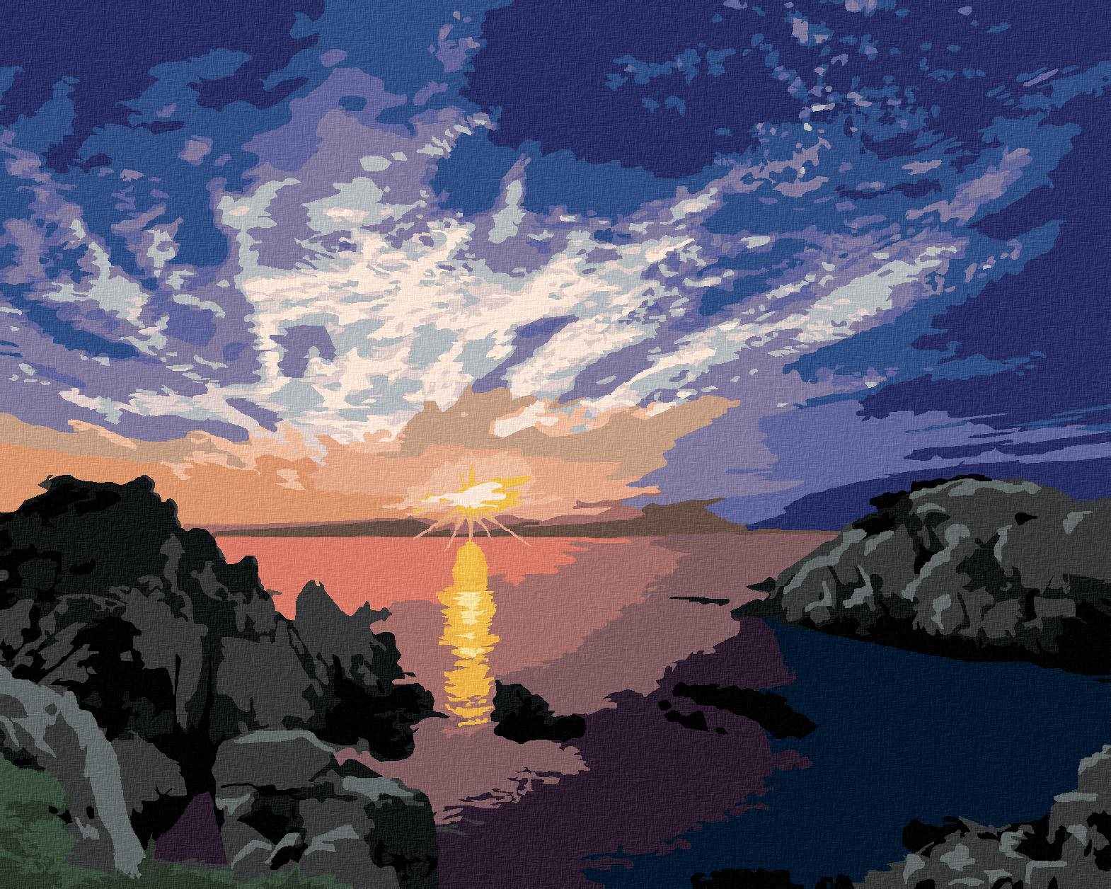 Východ slnka nad pobrežím, 40 × 50 cm, vypnuté plátno na rám
