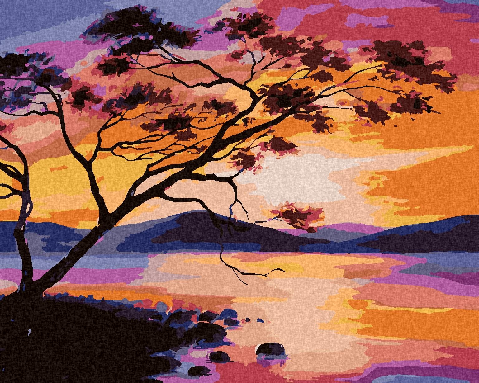 Západ slnka na jazere, 80 × 100 cm, bez rámu a bez napnutia plátna