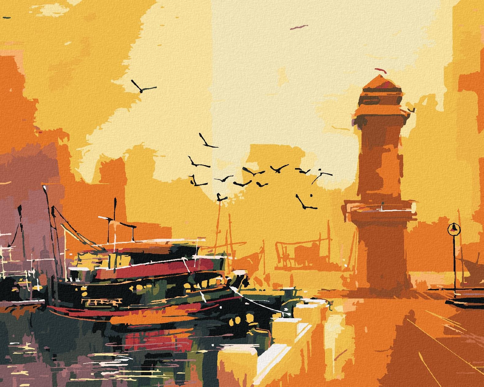 Západ slnka nad majákom II, 40×50 cm, bez rámu a bez vypnutia plátna