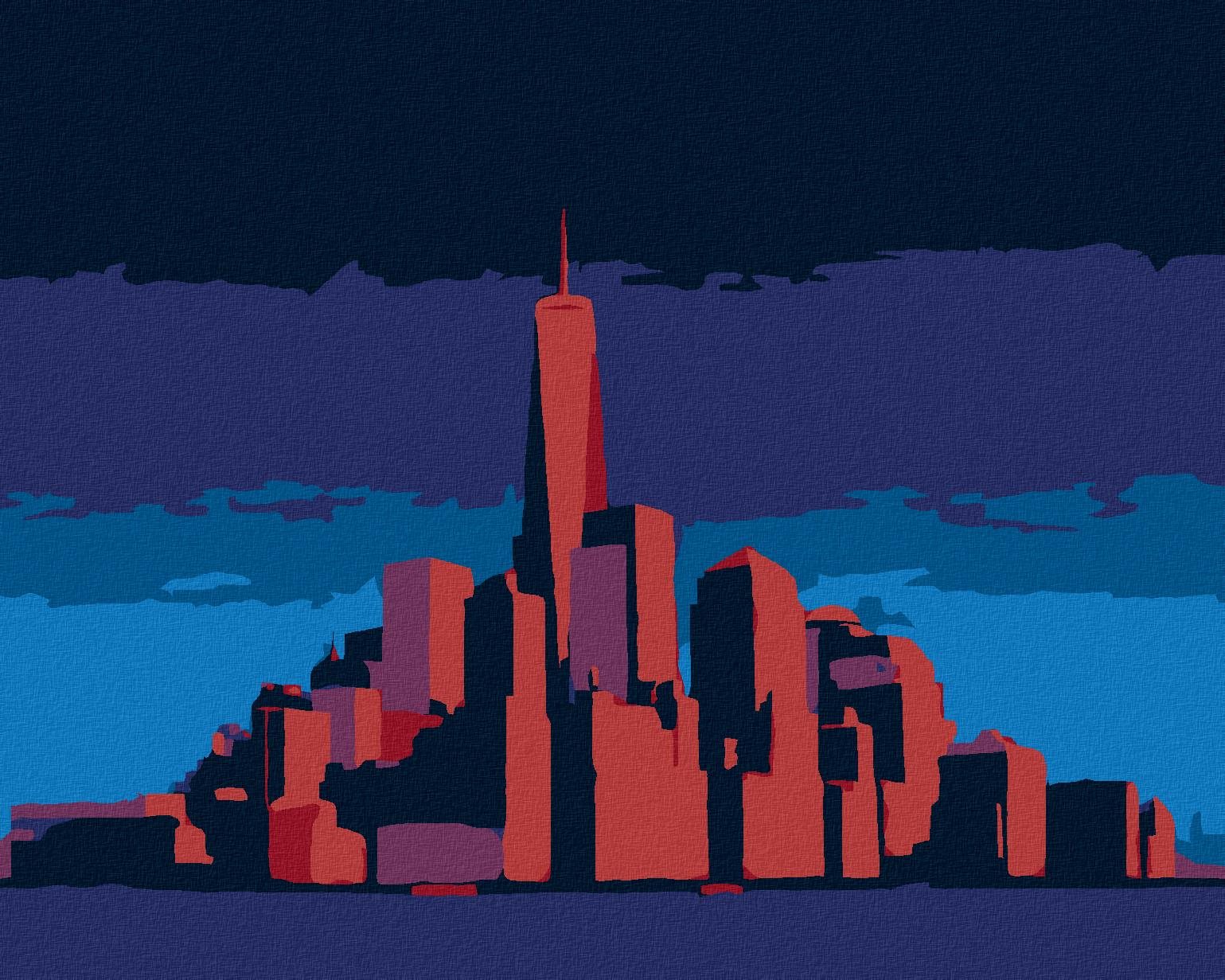 Žiariaci Manhattan v New Yorku, 40×50 cm, vypnuté plátno na rám