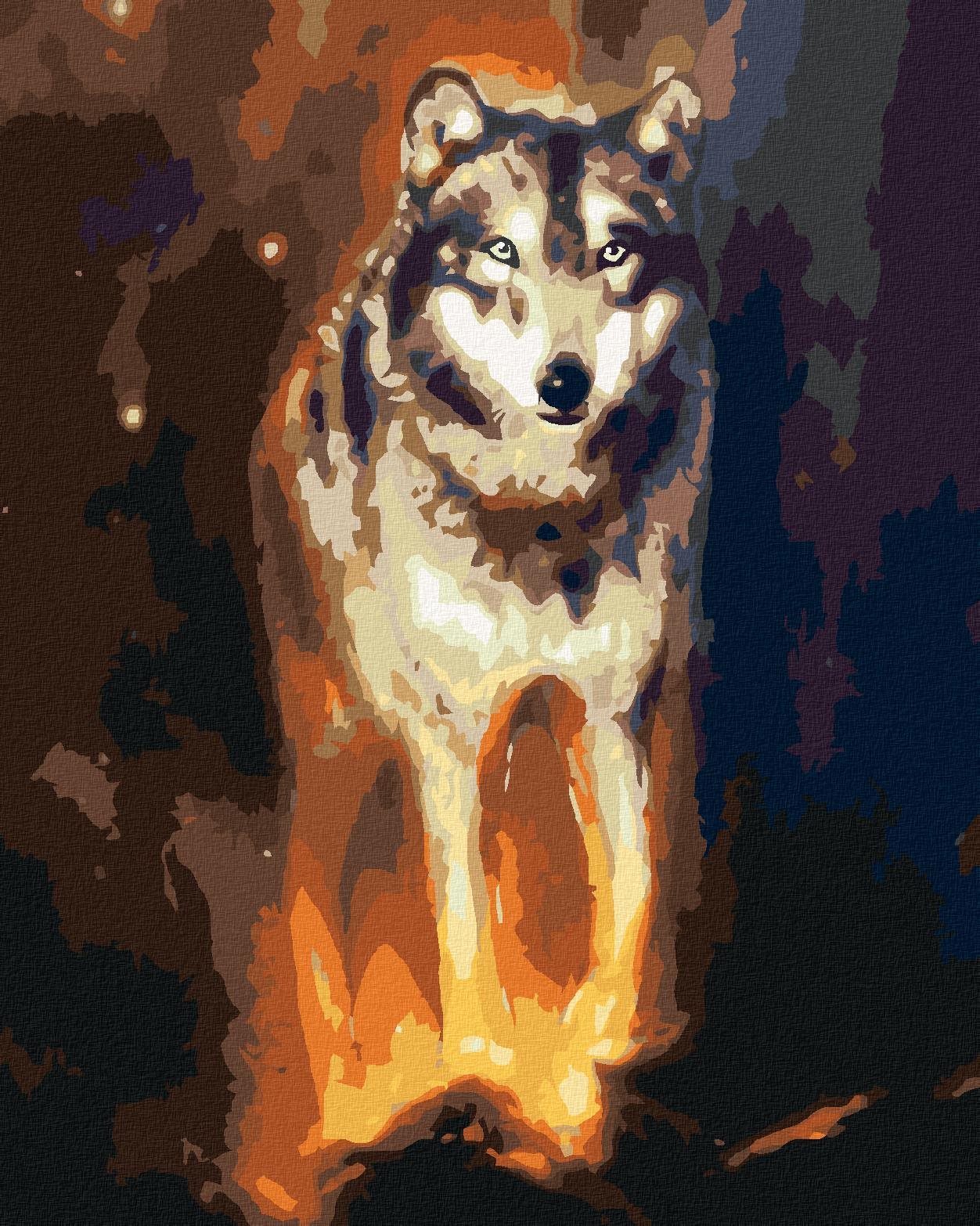 Žiariaci vlk vo vesmíre, 40×50 cm, vypnuté plátno na rám