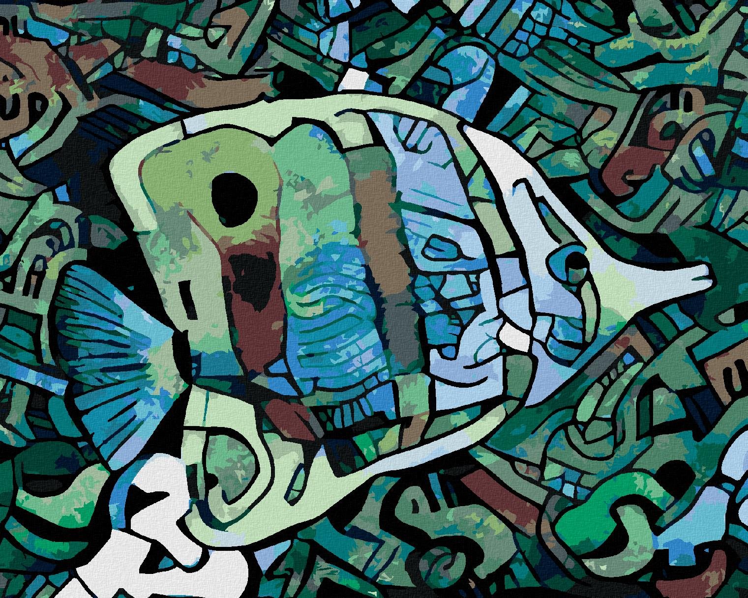 Zelená abstraktná ryba, 80 × 100 cm, plátno napnuté na rám