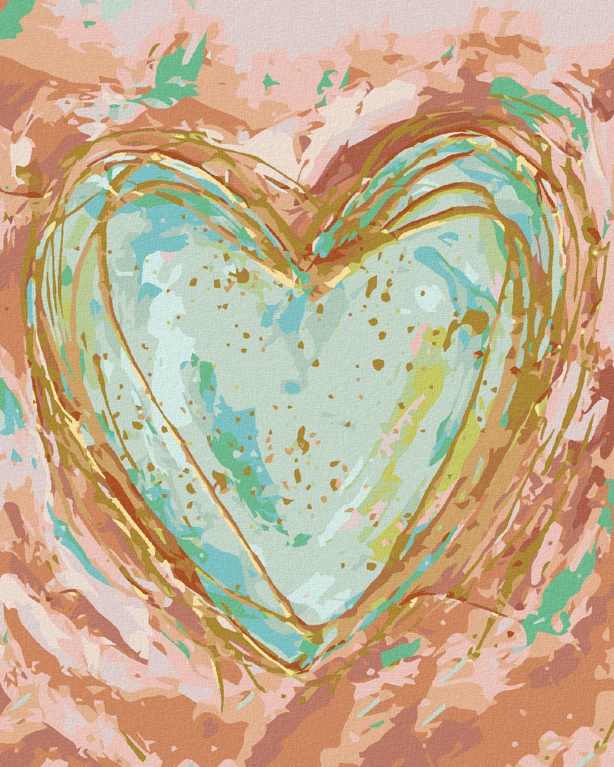 Zelené srdce na ružovom pozadí (Haley Bush), 80×100 cm, vypnuté plátno na rám