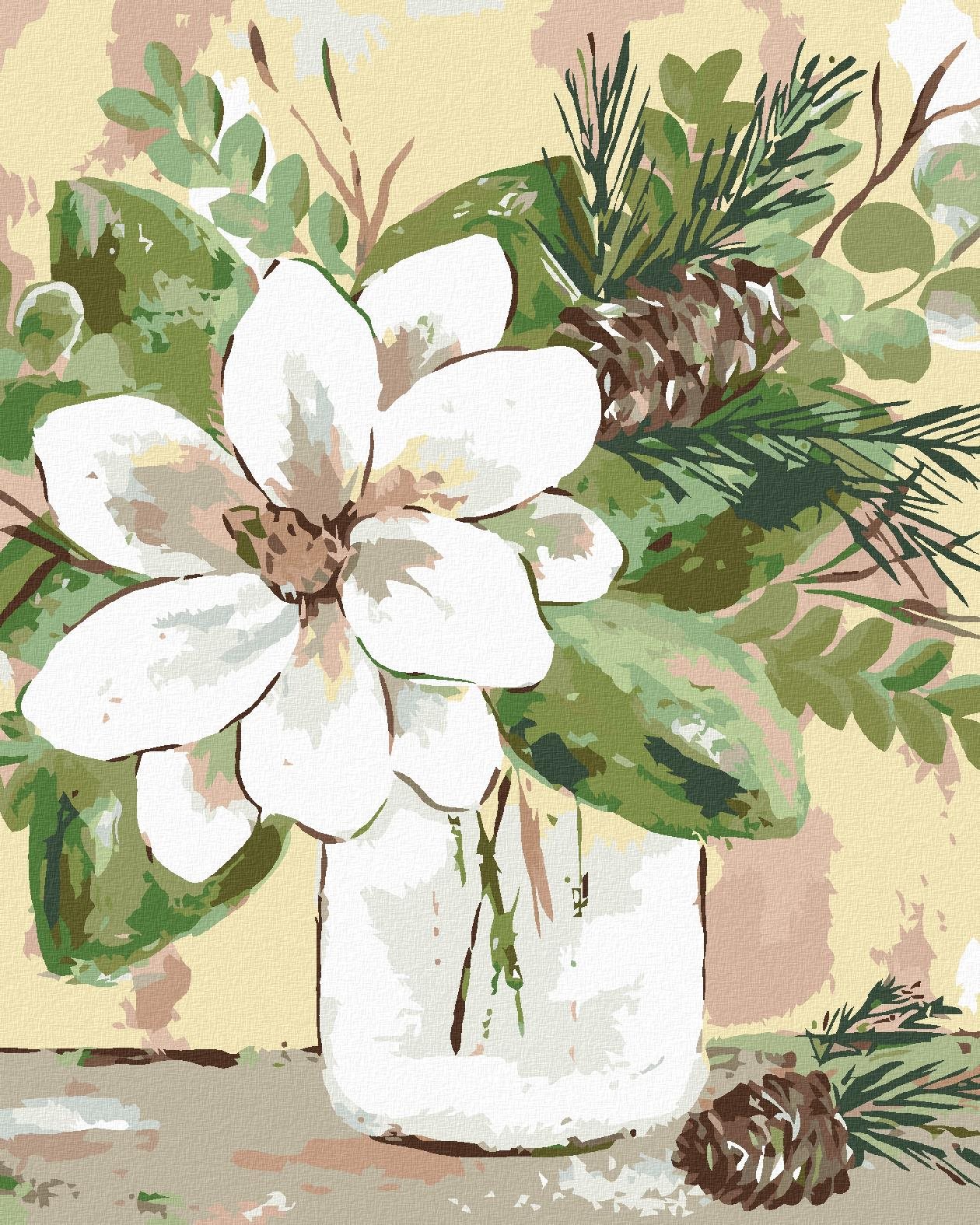 Zimné magnólie v pohári (Haley Bush), 40×50 cm, bez rámu a bez vypnutia plátna
