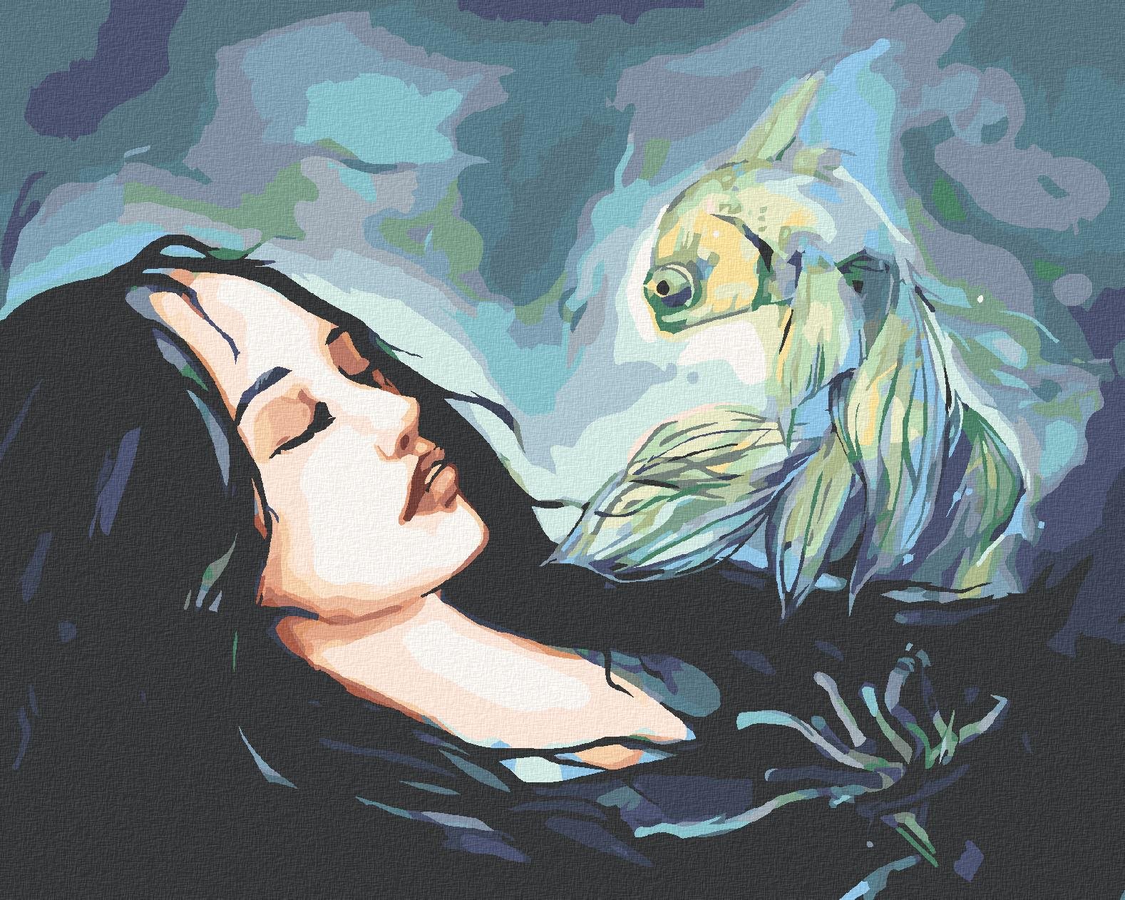 Žena a rybka, 80 × 100 cm, plátno napnuté na rám