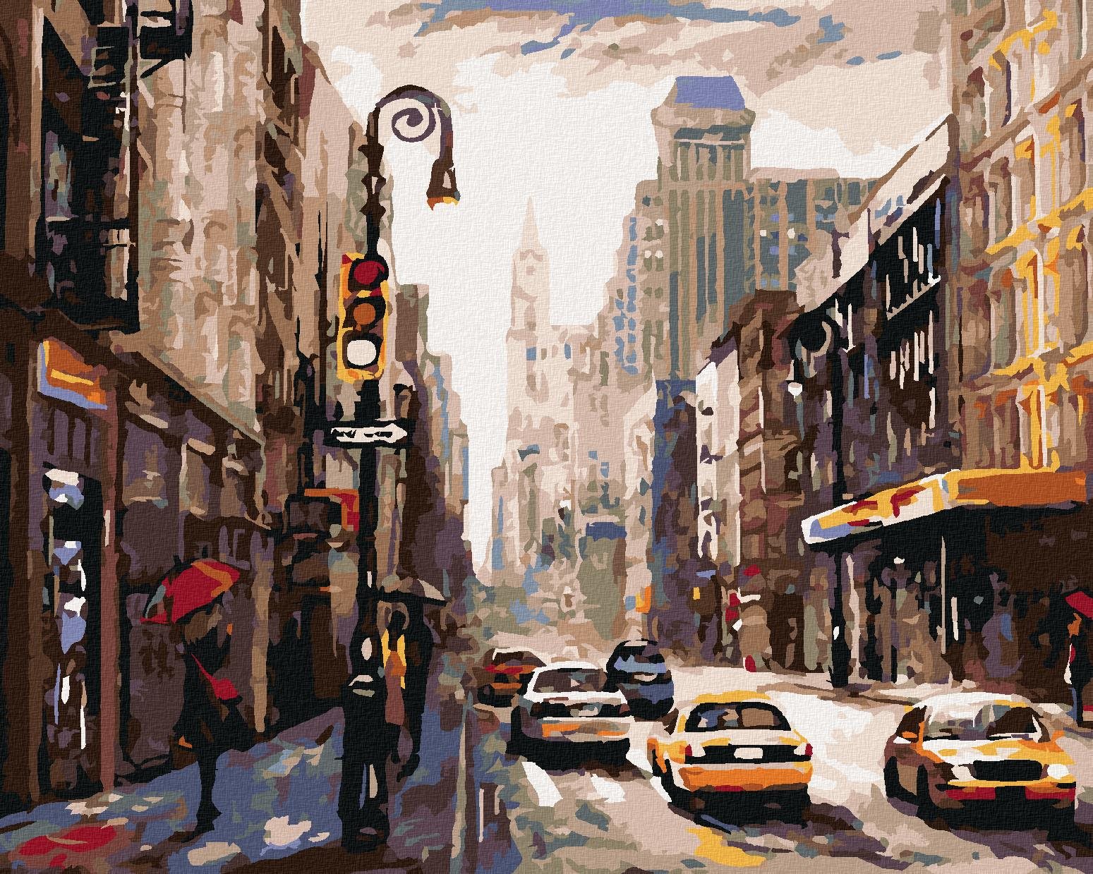 Žena s dáždnikom v New Yorku, 80 × 100 cm, bez rámu a bez napnutia plátna