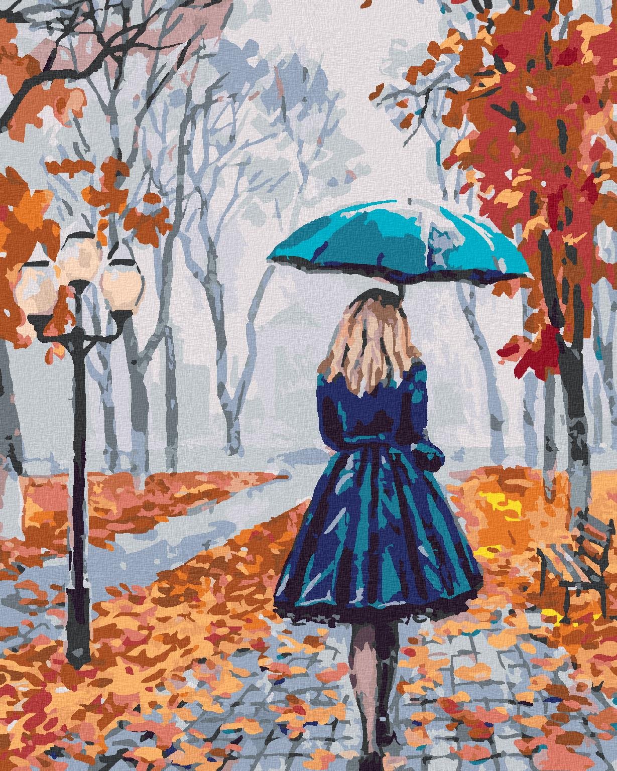 Žena s dáždnikom v parku, 40×50 cm, bez rámu a bez vypnutia plátna