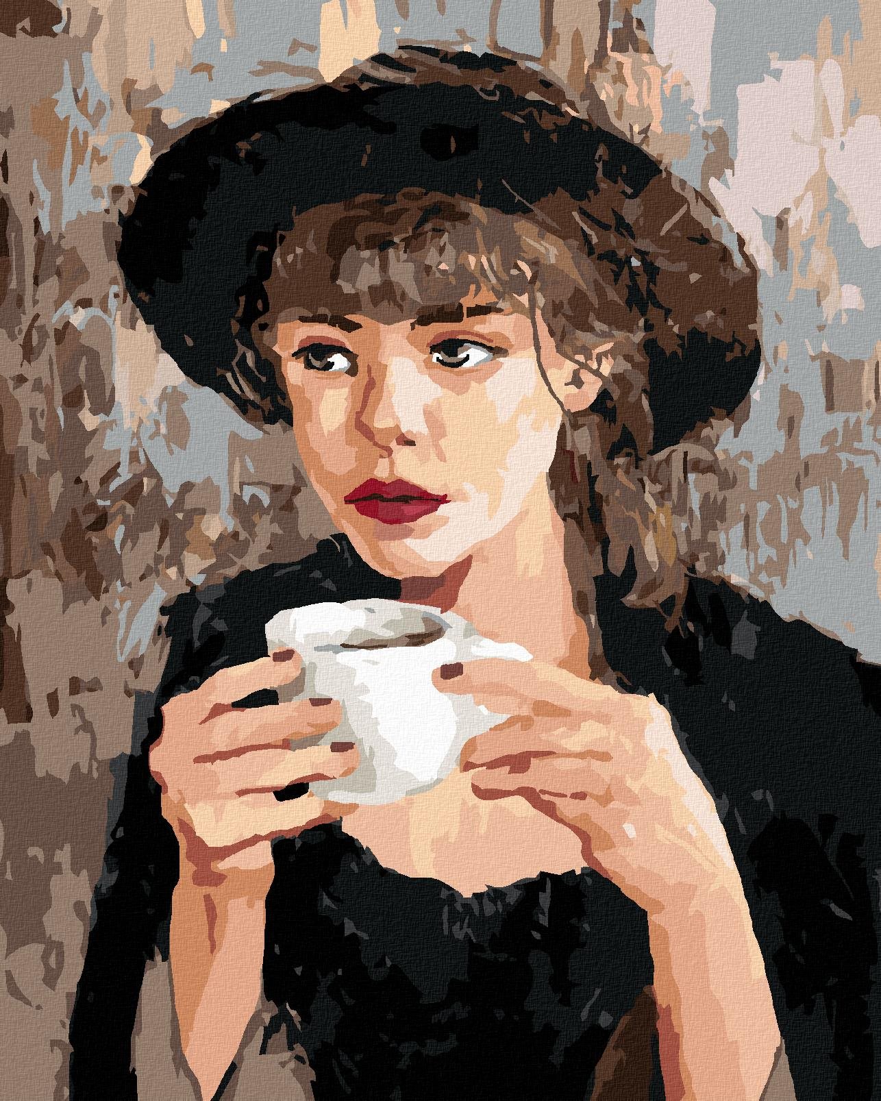 Žena s kávou, 40×50 cm, vypnuté plátno na rám
