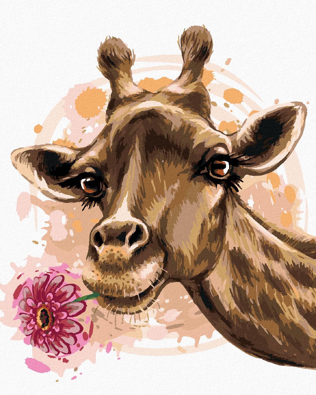 Žirafa s gerberou, 40×50 cm, bez rámu a bez vypnutia plátna