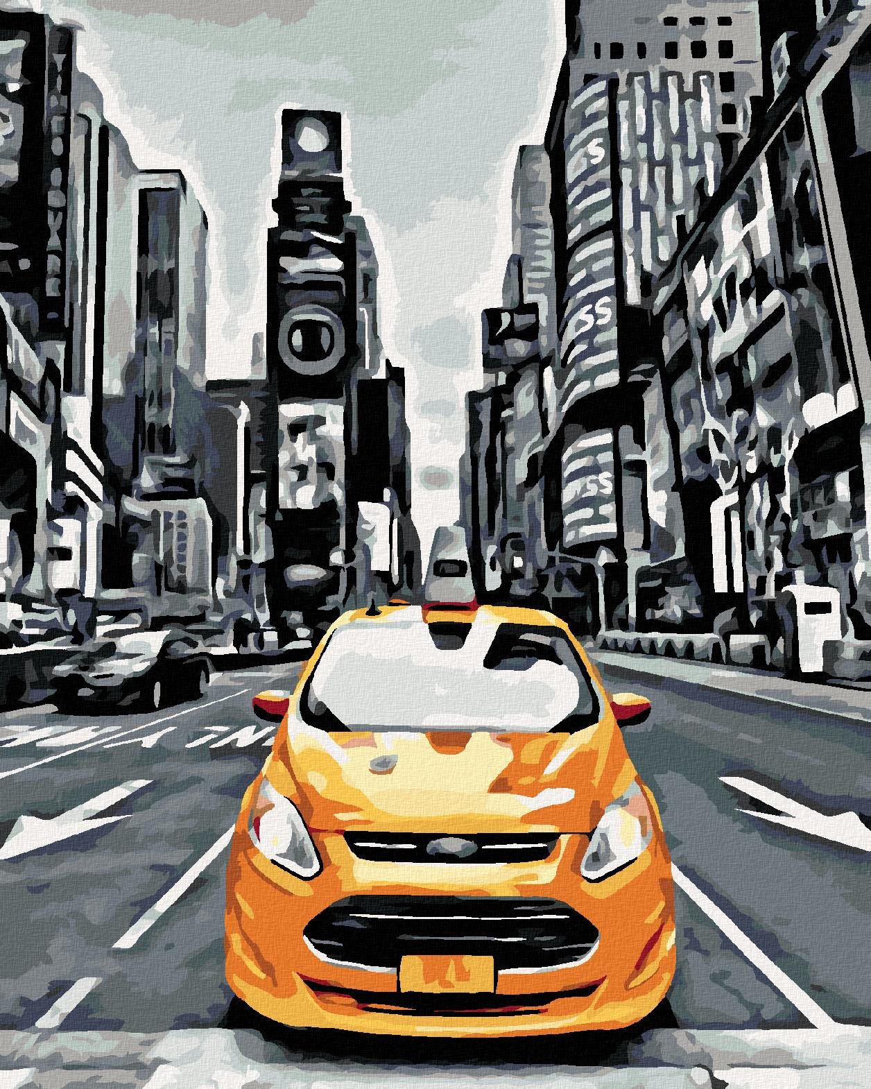 Žltý taxík v New Yorku, 80 × 100 cm, plátno napnuté na rám