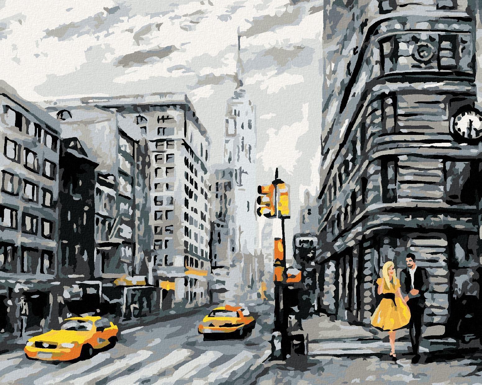 Žlté taxíky v New Yorku, 80 × 100 cm, bez rámu a bez napnutia plátna