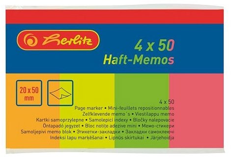 HERLITZ 20 × 50 mm, 4× 50 lístkov, neónové farby
