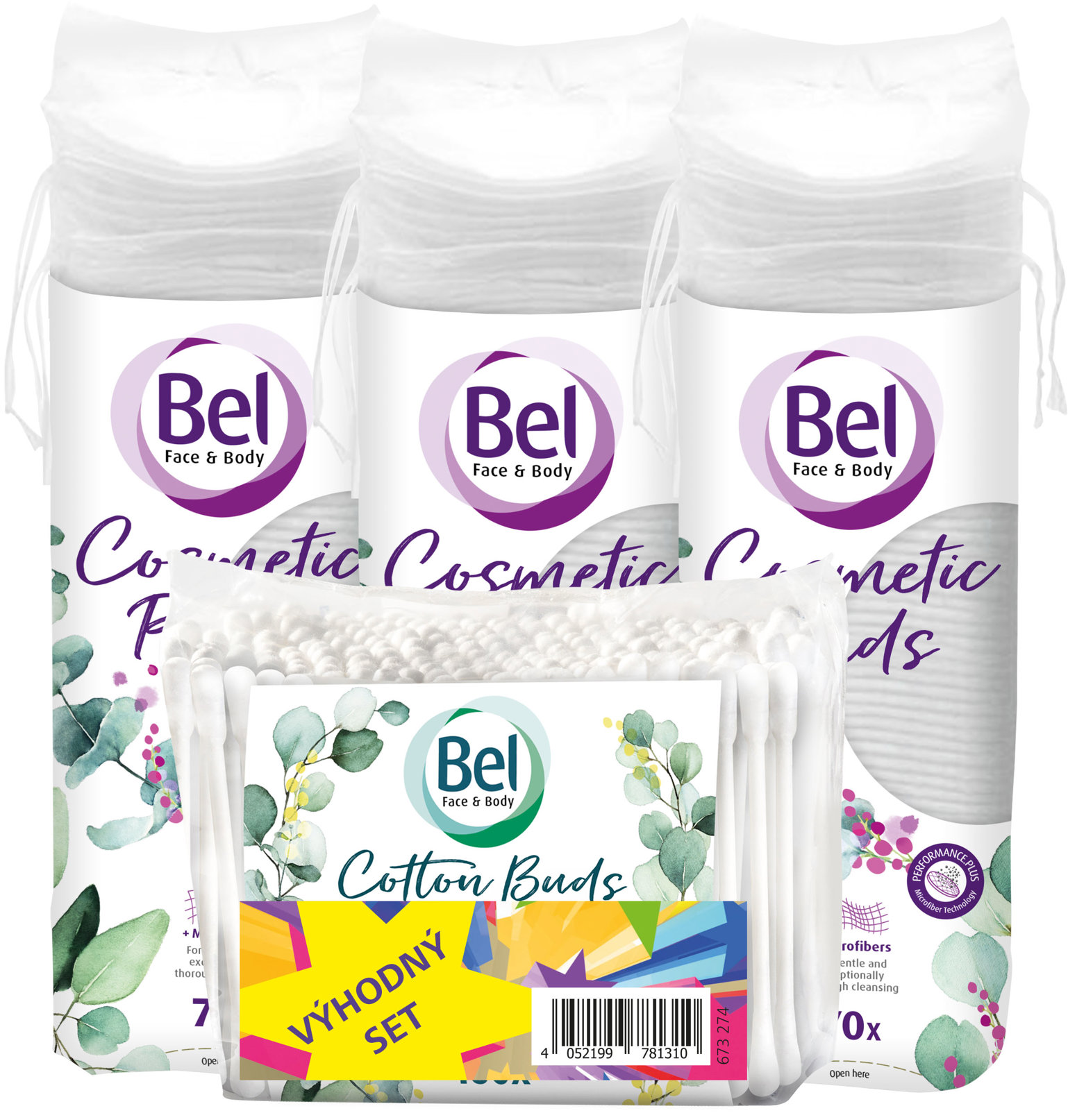 BEL Cosmetic tampóny 3× 70 ks + Cotton tyčinky 160 ks
