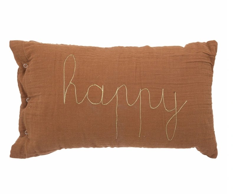 TEXTILOMANIE Detský dekoračný vankúšik happy 50 × 30 cm, hnedý