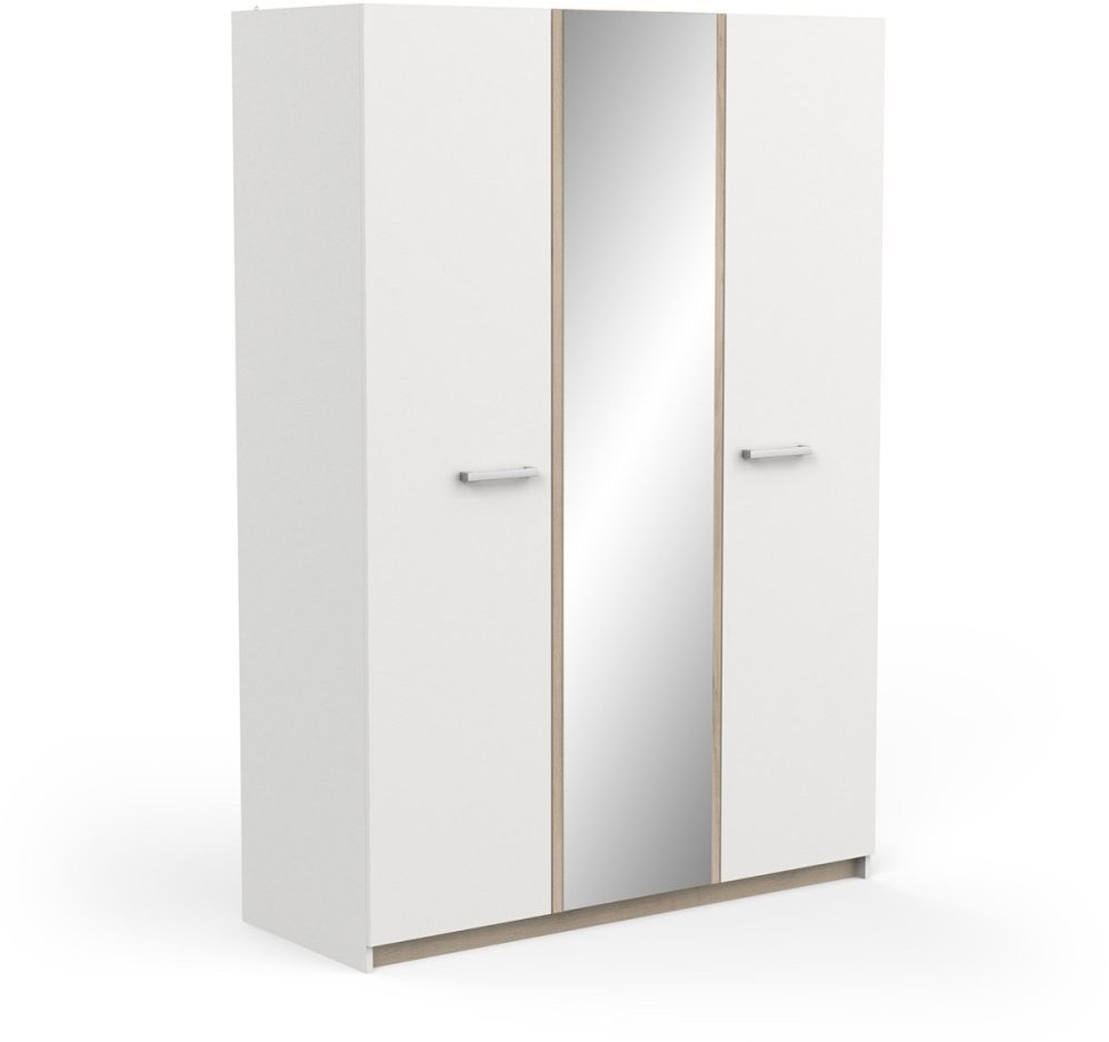 Nejlevnější nábytek Skriňa trojdverová TODY so zrkadlom, biela/dub kronberg