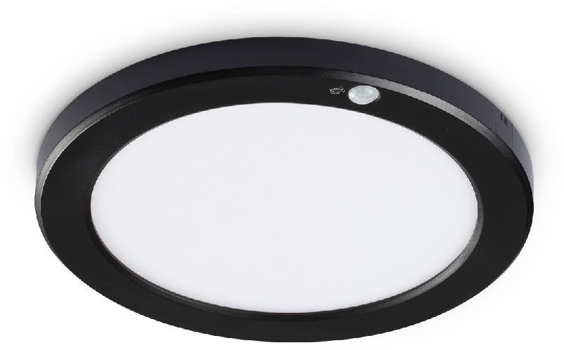 Ideal Lux AURA PL prisadené LED svietidlo s PIR senzorom 3000K 22 cm okrúhle, čierne