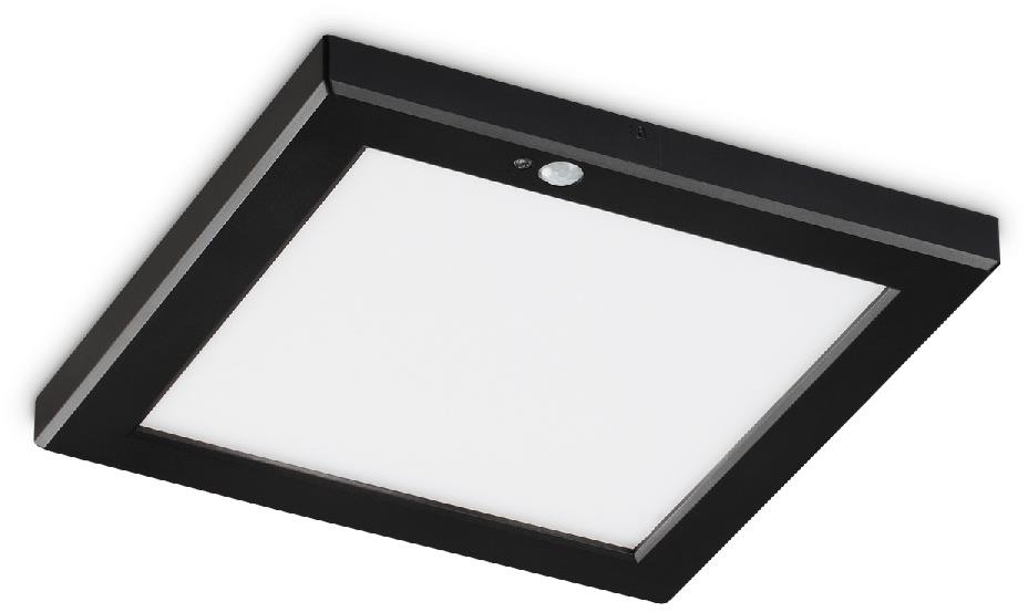 Ideal Lux AURA PL prisadené LED svietidlo s PIR senzorom 3000 K 22 cm hranaté, čierne