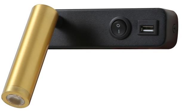 IMMAX GOAL USB + vypínač, LED, 3 W, čierna/zlatá