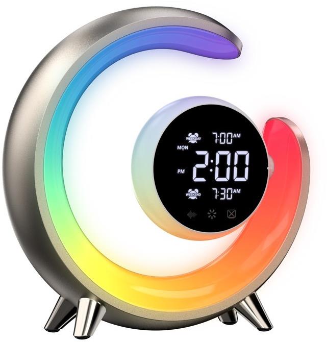 IMMAX LED nočná lampička, budík PEACOCK s hodinami, RGB svetlom a USB portom, zlatá