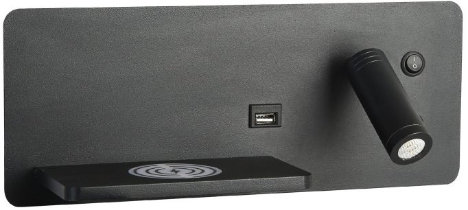 IMMAX LED Be PREPARE 4v1, bodové s QI nabíjaním, USB, čierne, variant ľavý