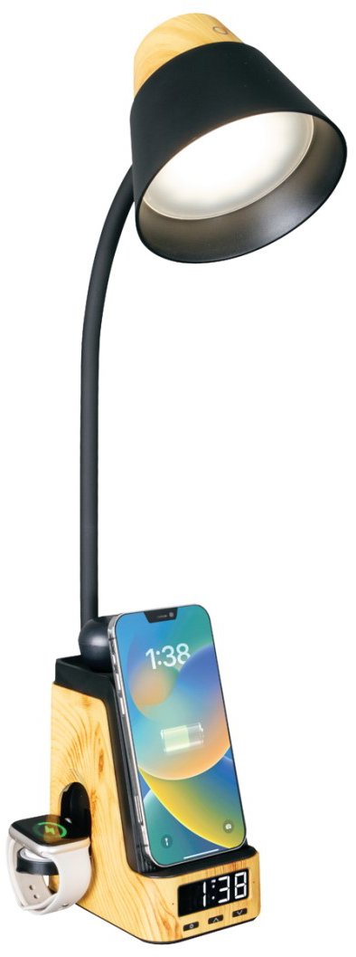 IMMAX IDEAL LED s QI nabíjaním CCT, svetlé drevo/čierna