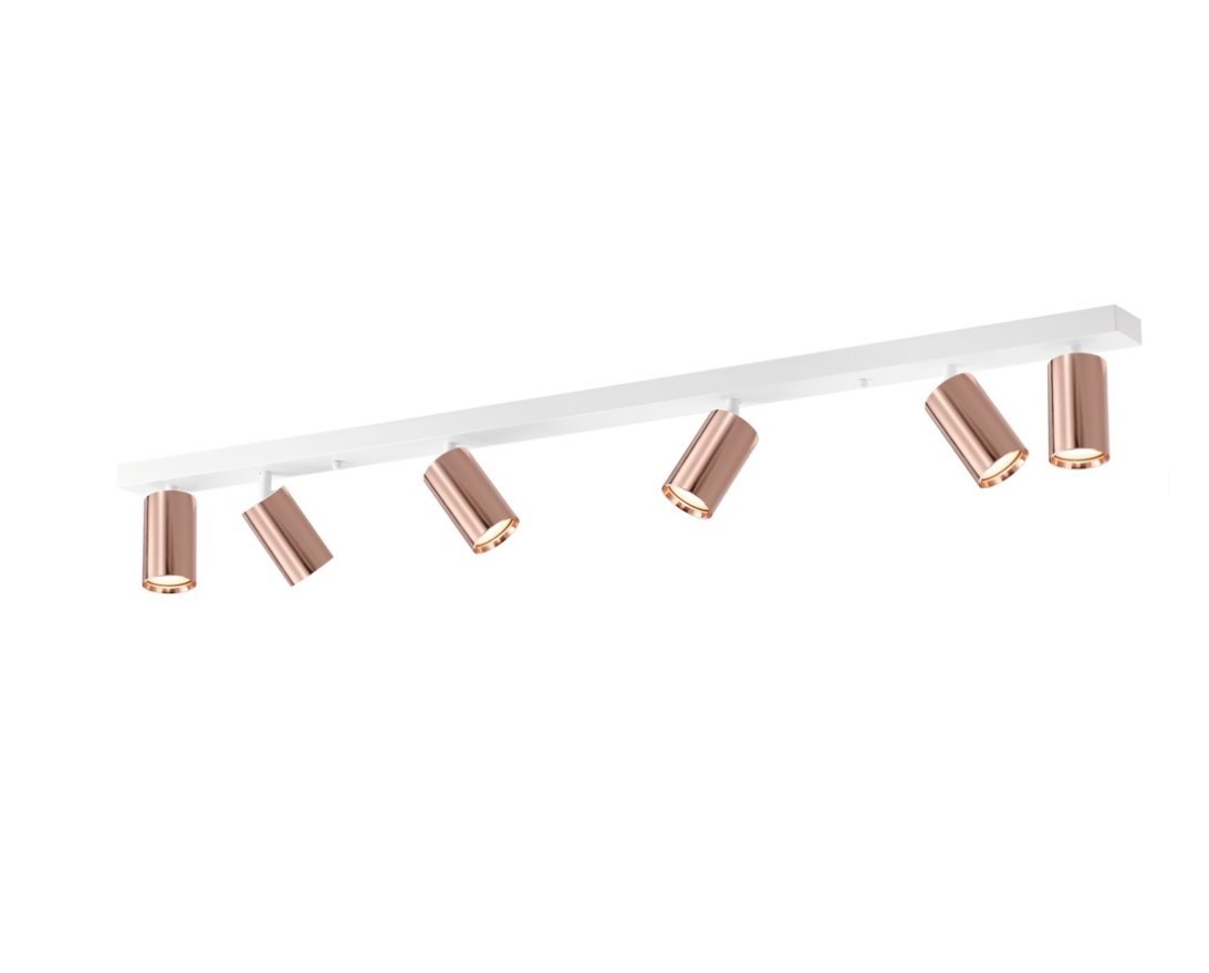 IMMAX PUNTO-6 stropní nástěnné linear 6 hlav, GU10, 119 cm, měď/rose gold + bílá