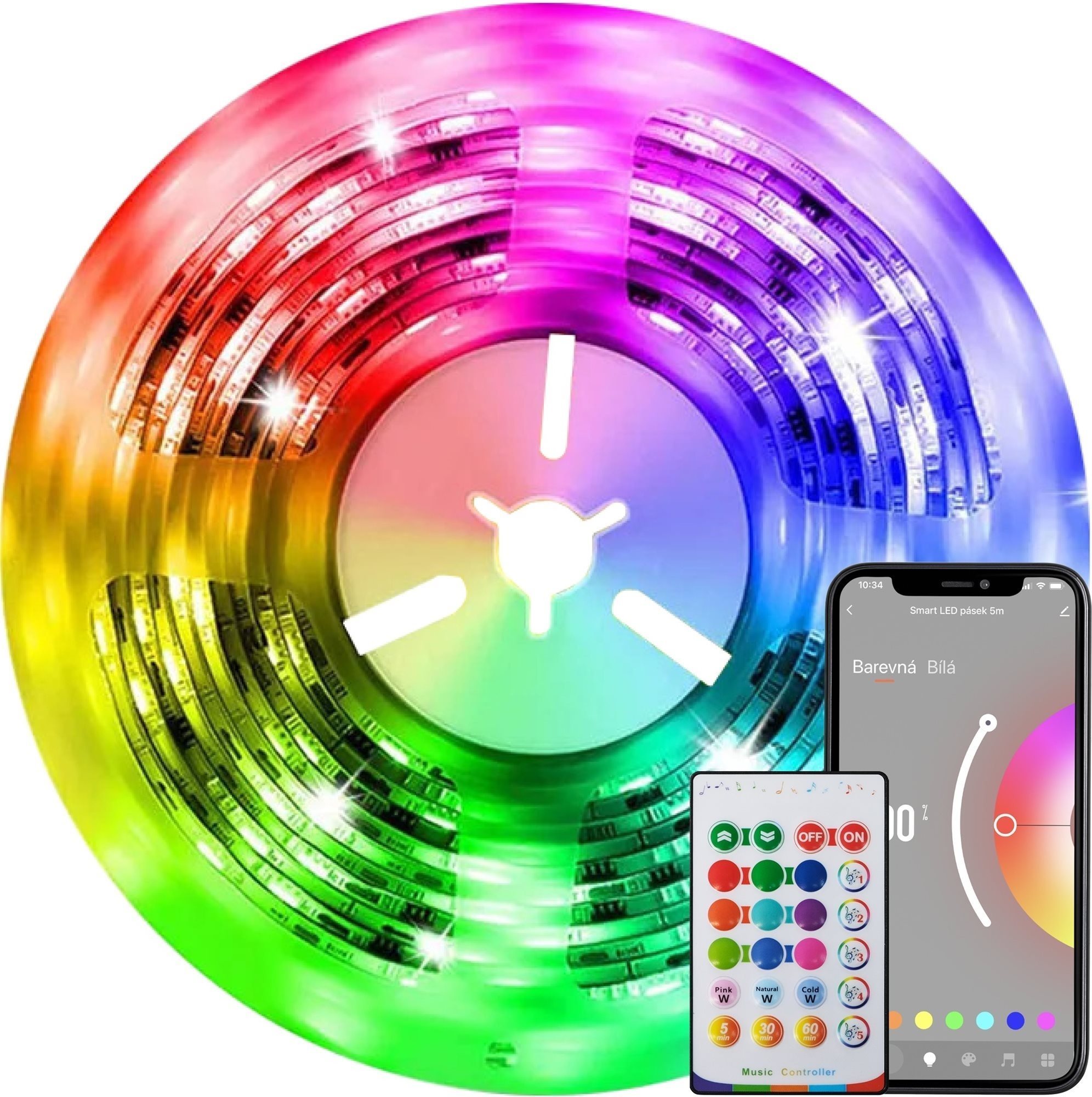 Immax NEO LITE Smart pásik LED 5 m, RGB, CCT, farebný, stmievateľný, Wi-Fi, MUSIC, IR ovládač
