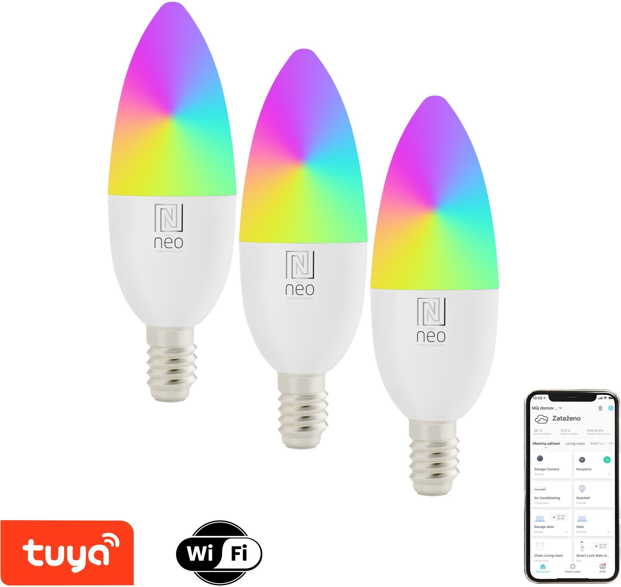 IMMAX NEO LITE E14 6 W RGB+CCT, farebná a biela, WiFi – balenie 3 ks