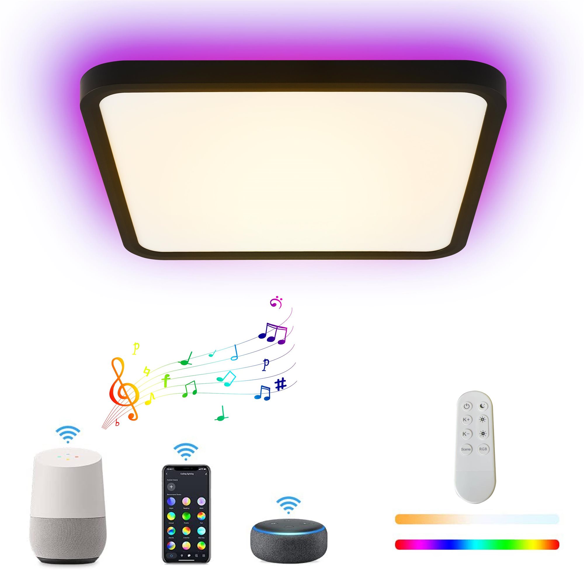 IMMAX NEO LITE TUDO Smart stropné svietidlo s RGB podsvietením 40 × 40 cm, 50 W Tuya WiFi čierne