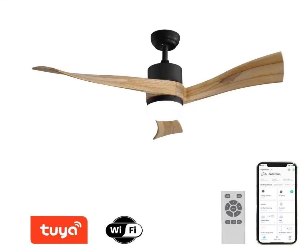 IMMAX NEO LITE SOFISTICADO Smart LED stropné svietidlo s ventilátorom Tuya WiFi čierne/drevo