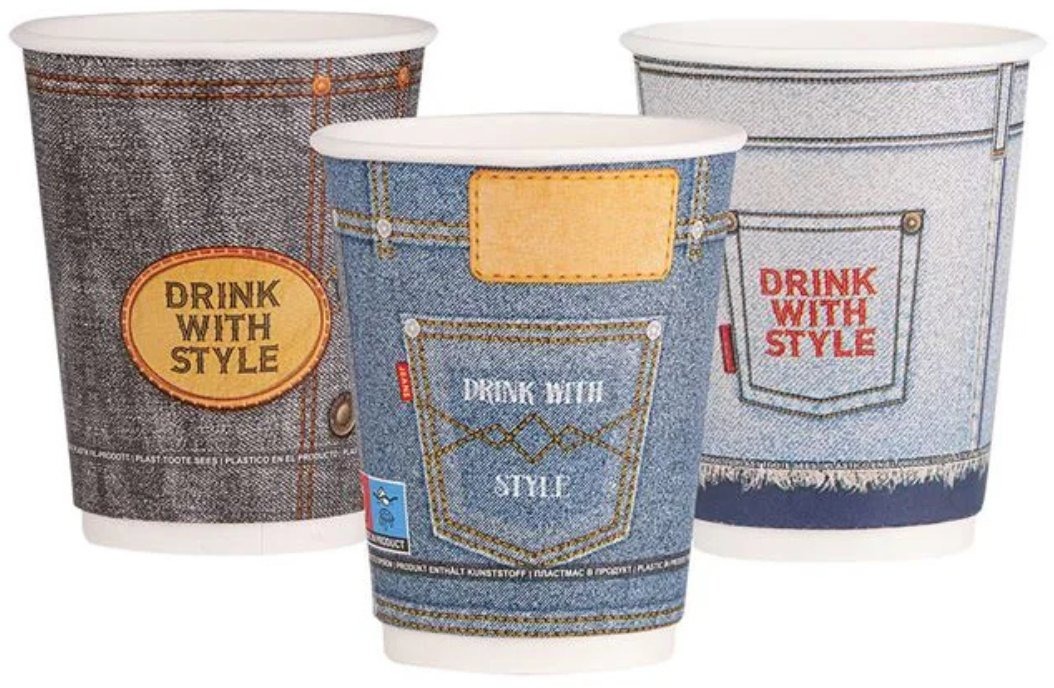 Intertan SA Tessera Téglik papierový DW jeans design 330 ml, priemer 90 mm, 25 ks