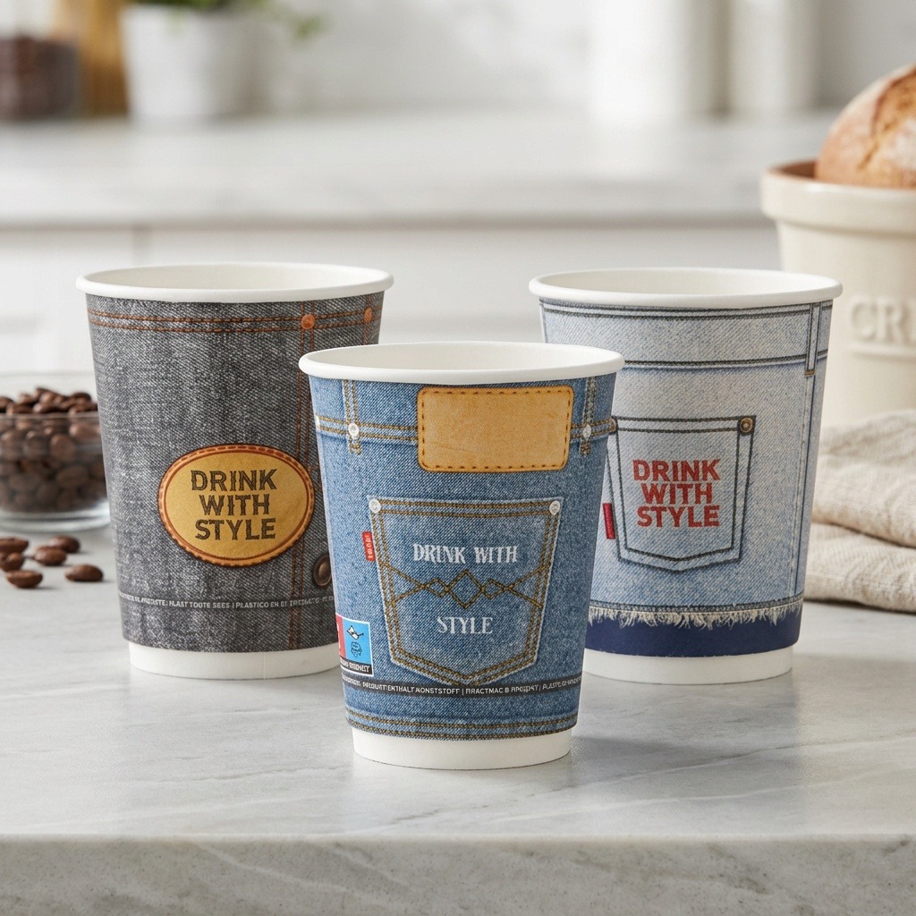 Intertan SA Tessera Téglik papierový DW jeans design 330 ml, priemer 90 mm, 25 ks