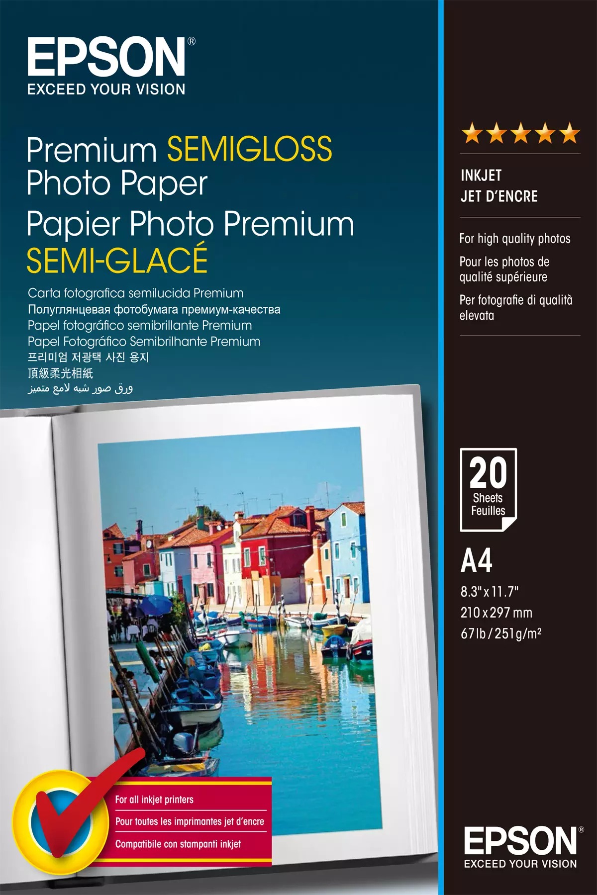 Epson Premium Semigloss Photo Paper, DIN A4, 251 g/m2, 20 Sheets