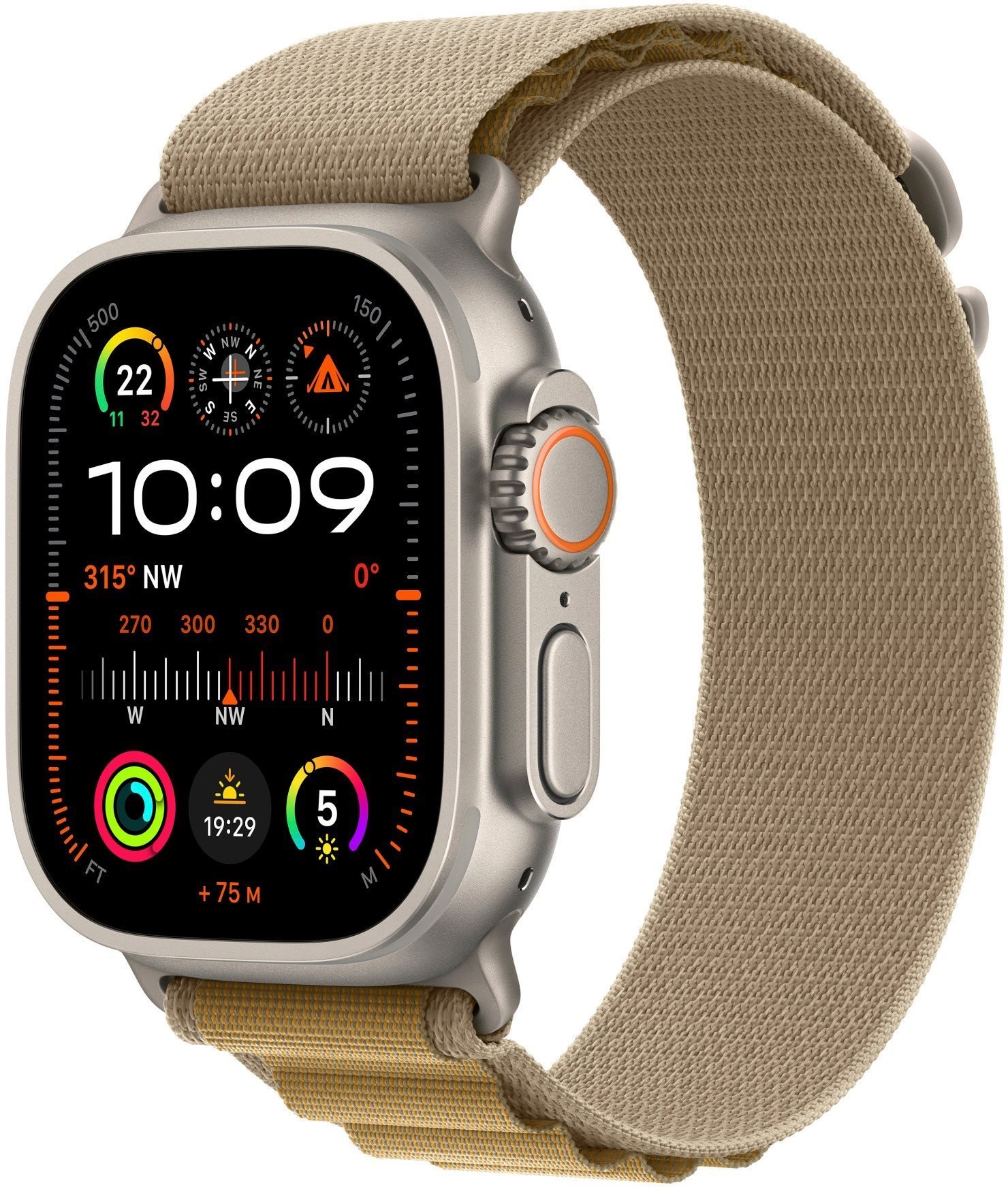 Apple Watch Ultra 2 49 mm Prírodný titán so žltohnedým alpským ťahom – Large