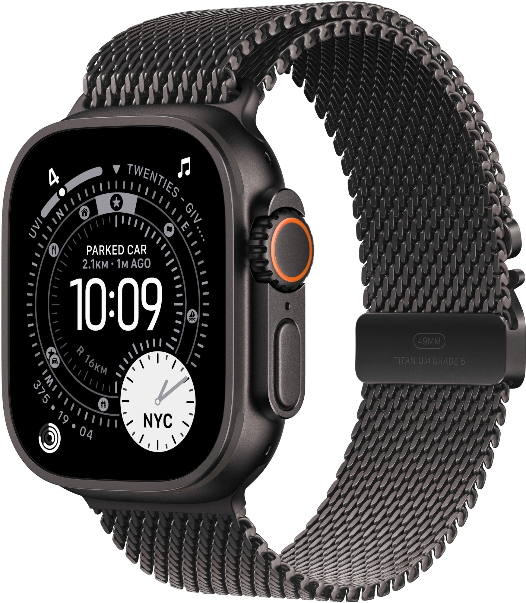 Apple Watch Ultra 3 49 mm Čierny titán s čiernym titánovým milánskym ťahom – S