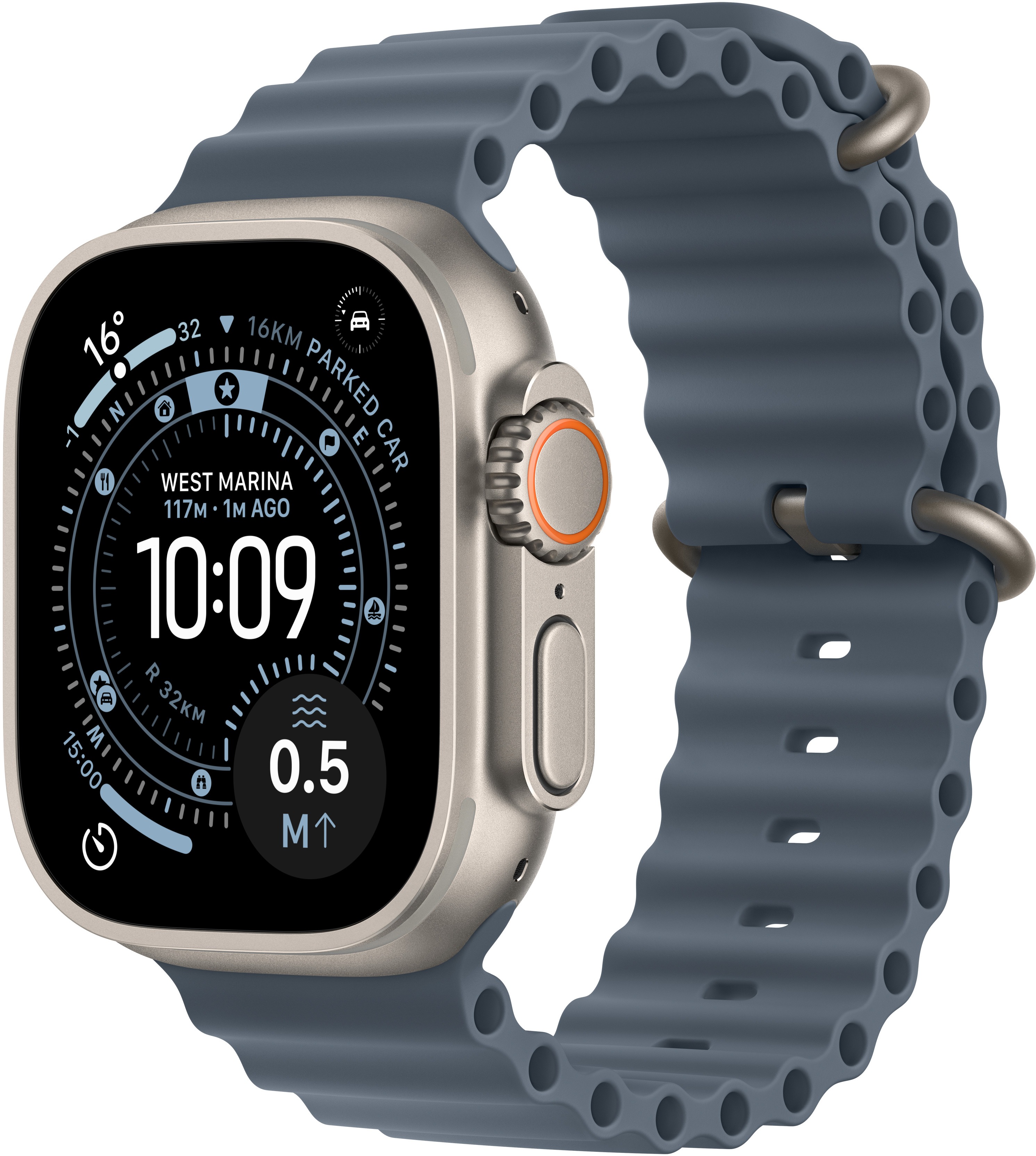 Apple Watch Ultra 3 49 mm Prírodný titán s oceľovo modrým oceánskym remienkom