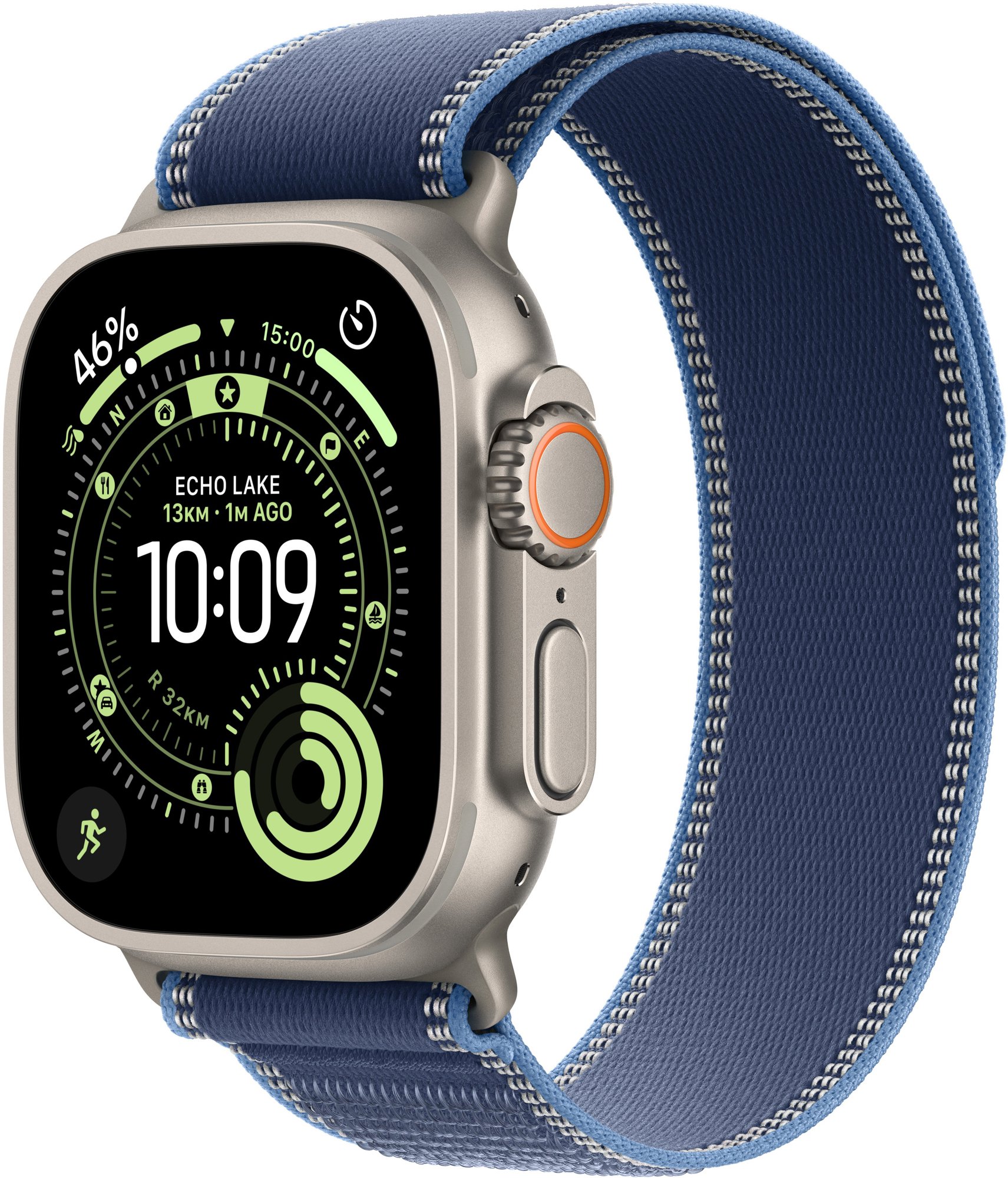 Apple Watch Ultra 3 49 mm Prírodný titán s modrým trailovým ťahom – S/M