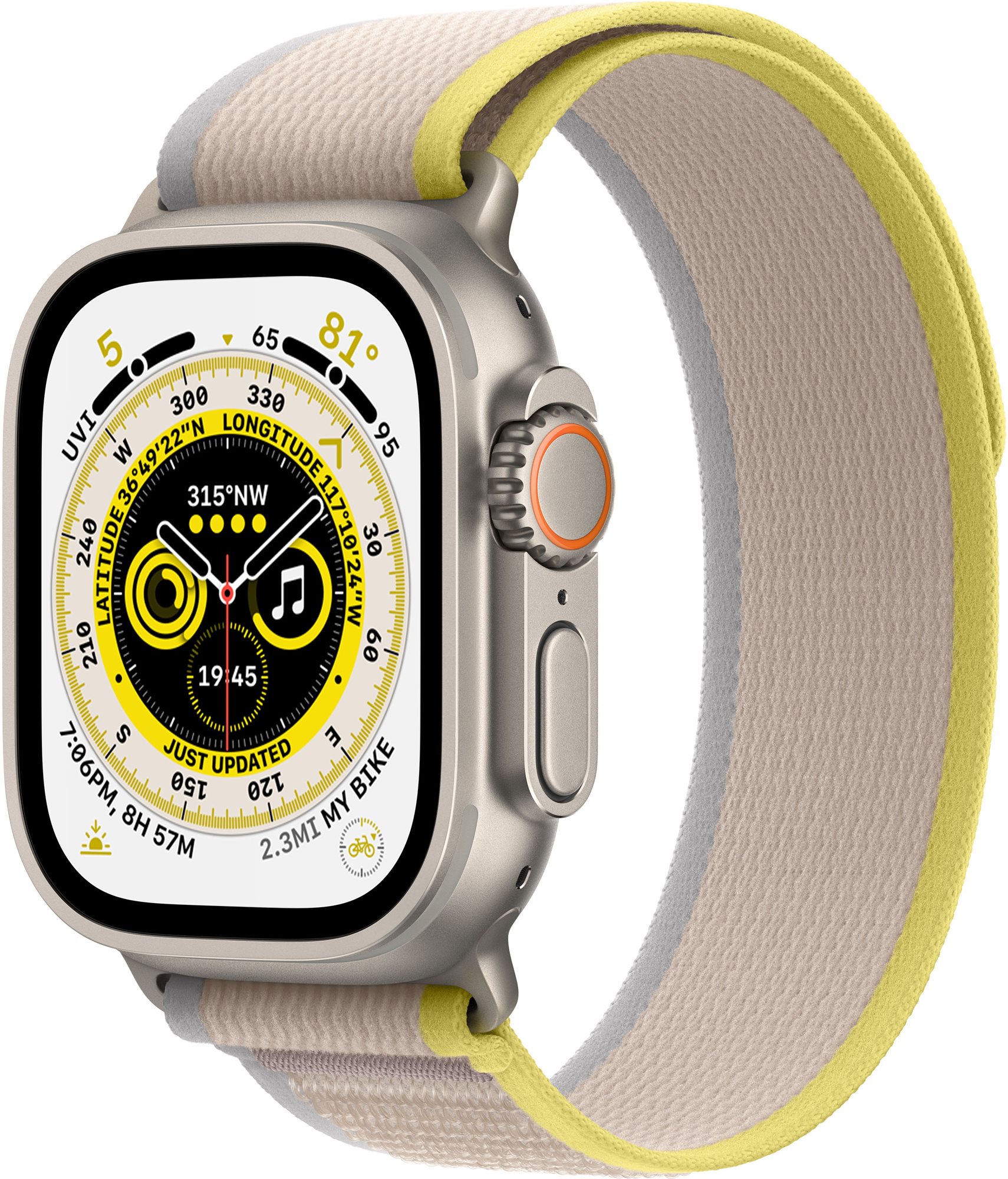 Apple Watch Ultra 49 mm titánové puzdro so žlto-béžovým trailovým ťahom – M/L