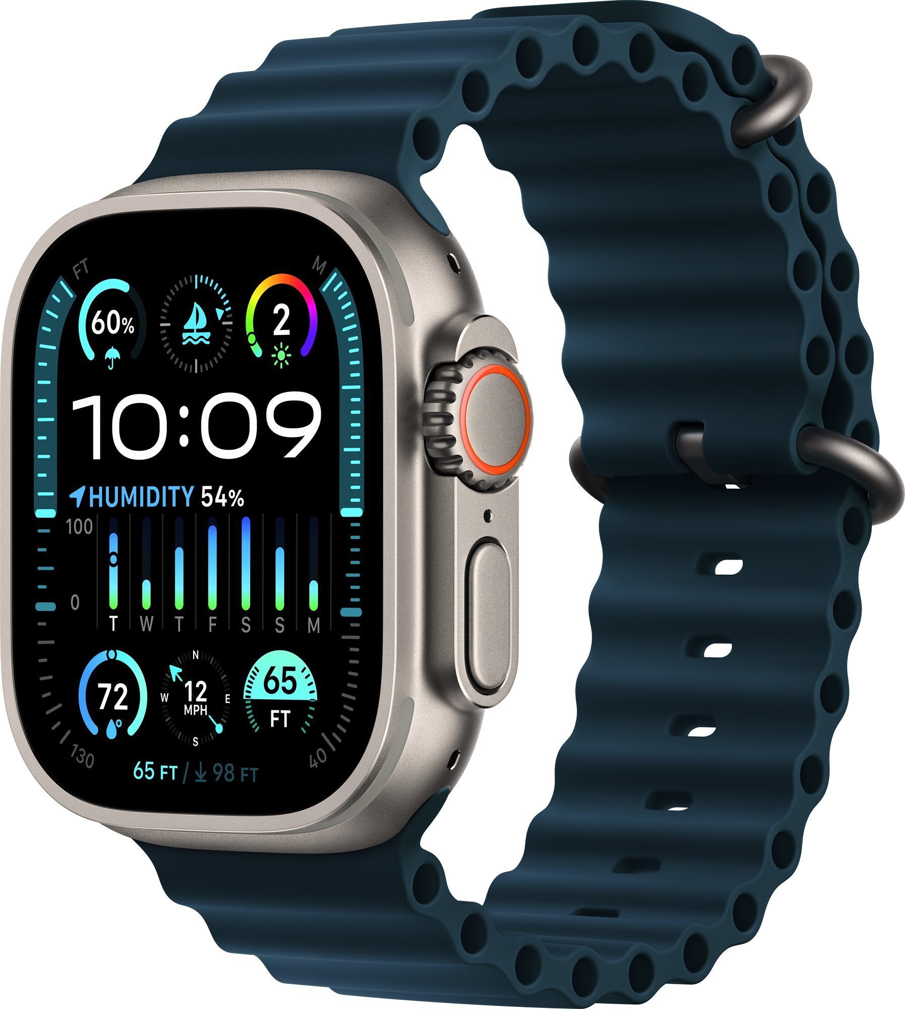 Apple Watch Ultra 2 49 mm titánové puzdro s modrým oceánskym remienkom