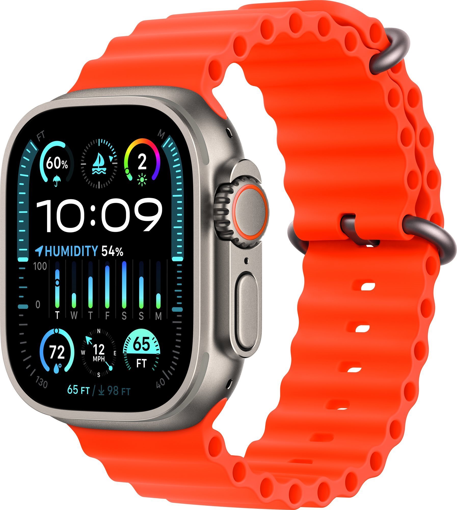 Apple Watch Ultra 2 49 mm titánové puzdro s oranžovým oceánskym remienkom