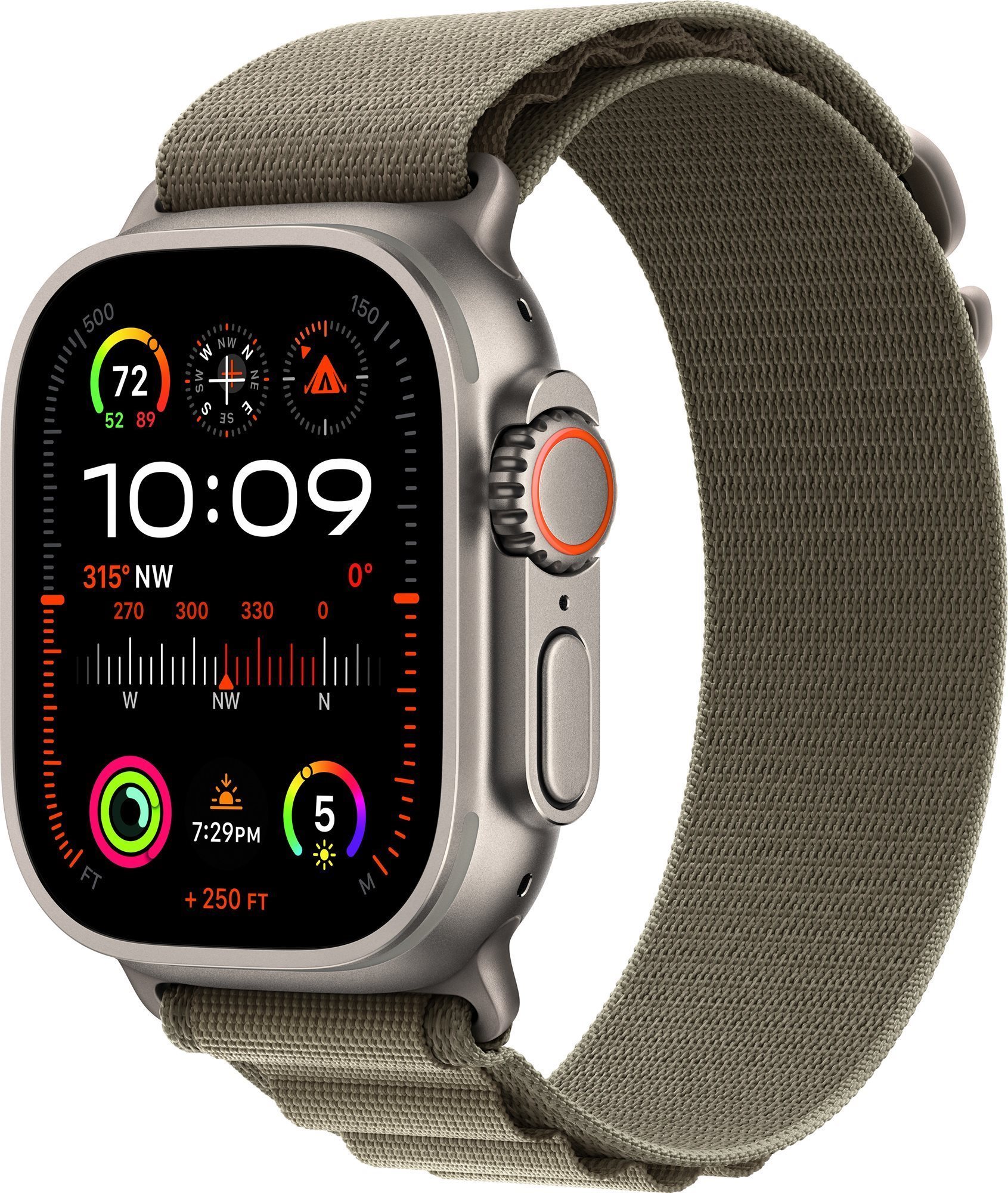 Apple Watch Ultra 2 49 mm titánové puzdro s olivovým alpským ťahom – Medium