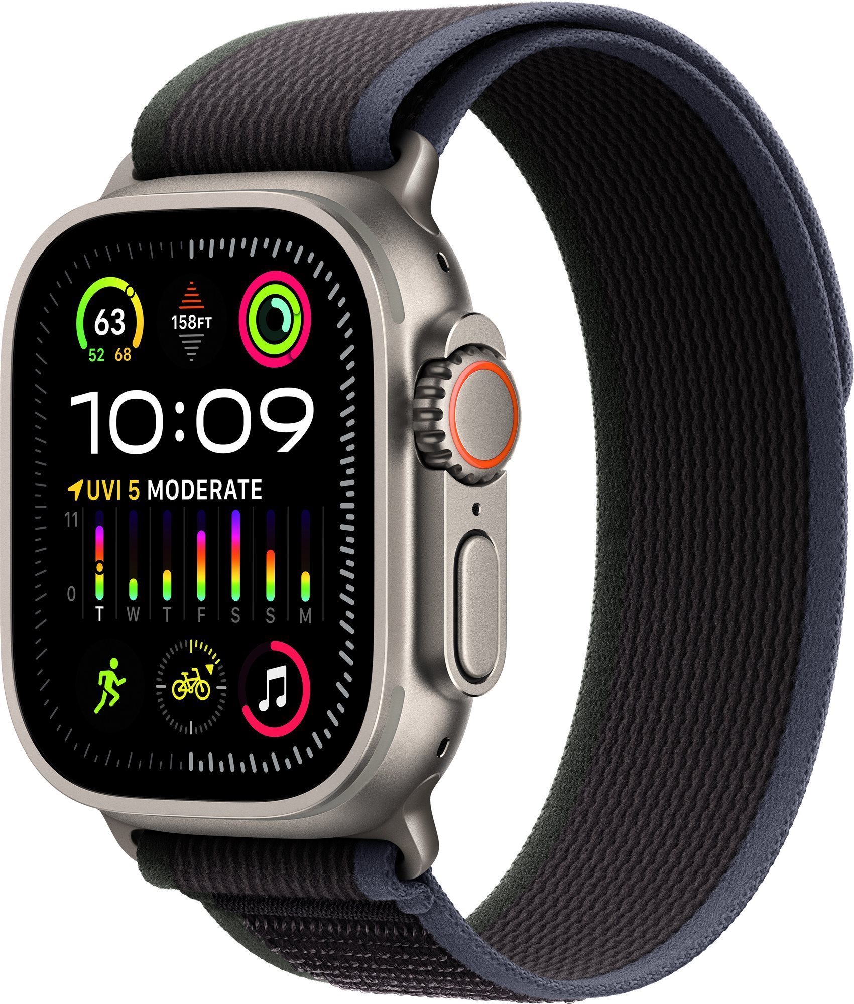 Apple Watch Ultra 2 49 mm titánové puzdro s čierno-modrým trailovým ťahom – S/M