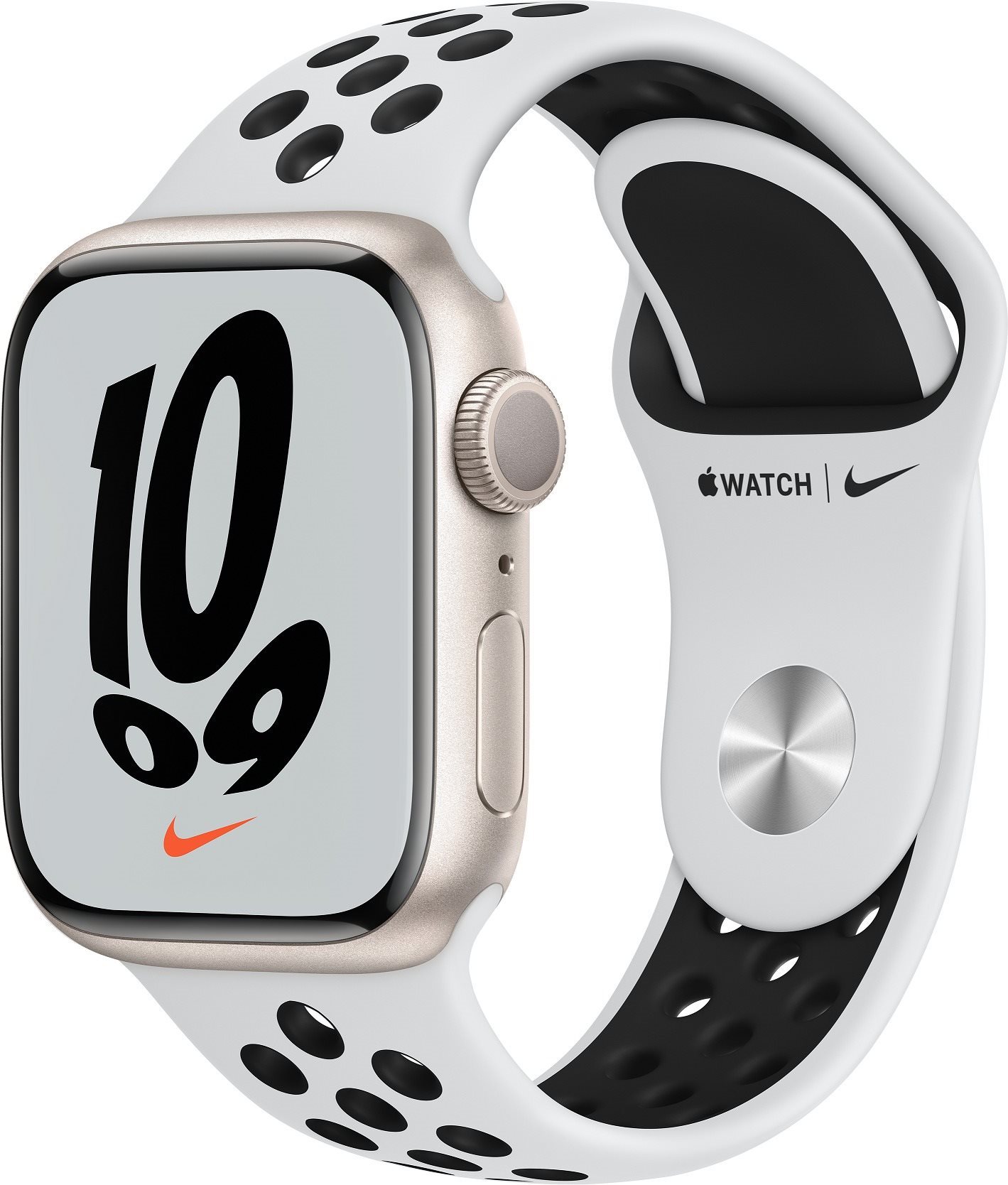 Apple Watch Nike Series 7 41 mm Hviezdne biely hliník s platinovým/čiernym športovým remienkom Nike