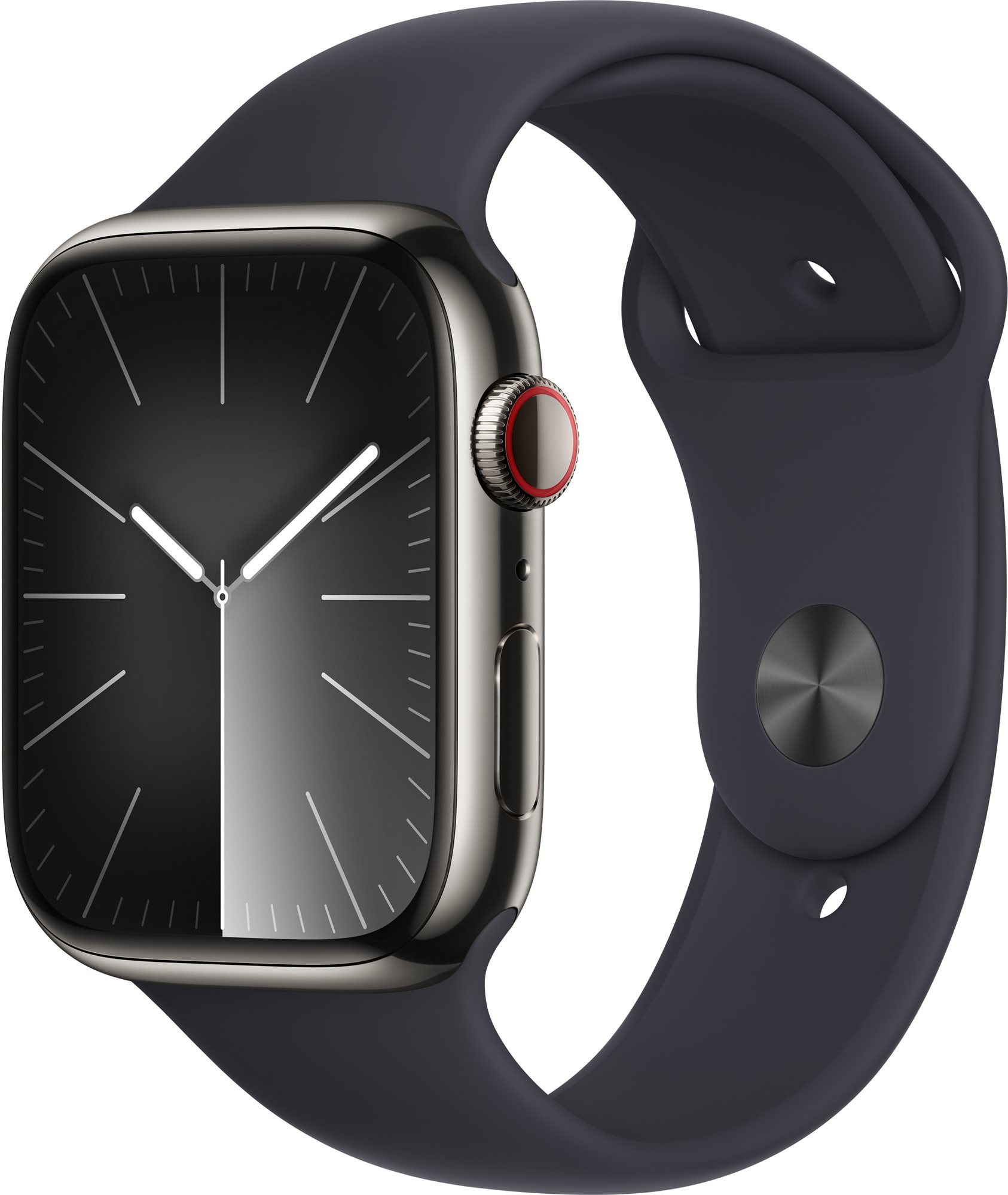 Apple Watch Series 9 45 mm Cellular Grafitovo sivý nerez s temne atramentovým remienkom – S/M